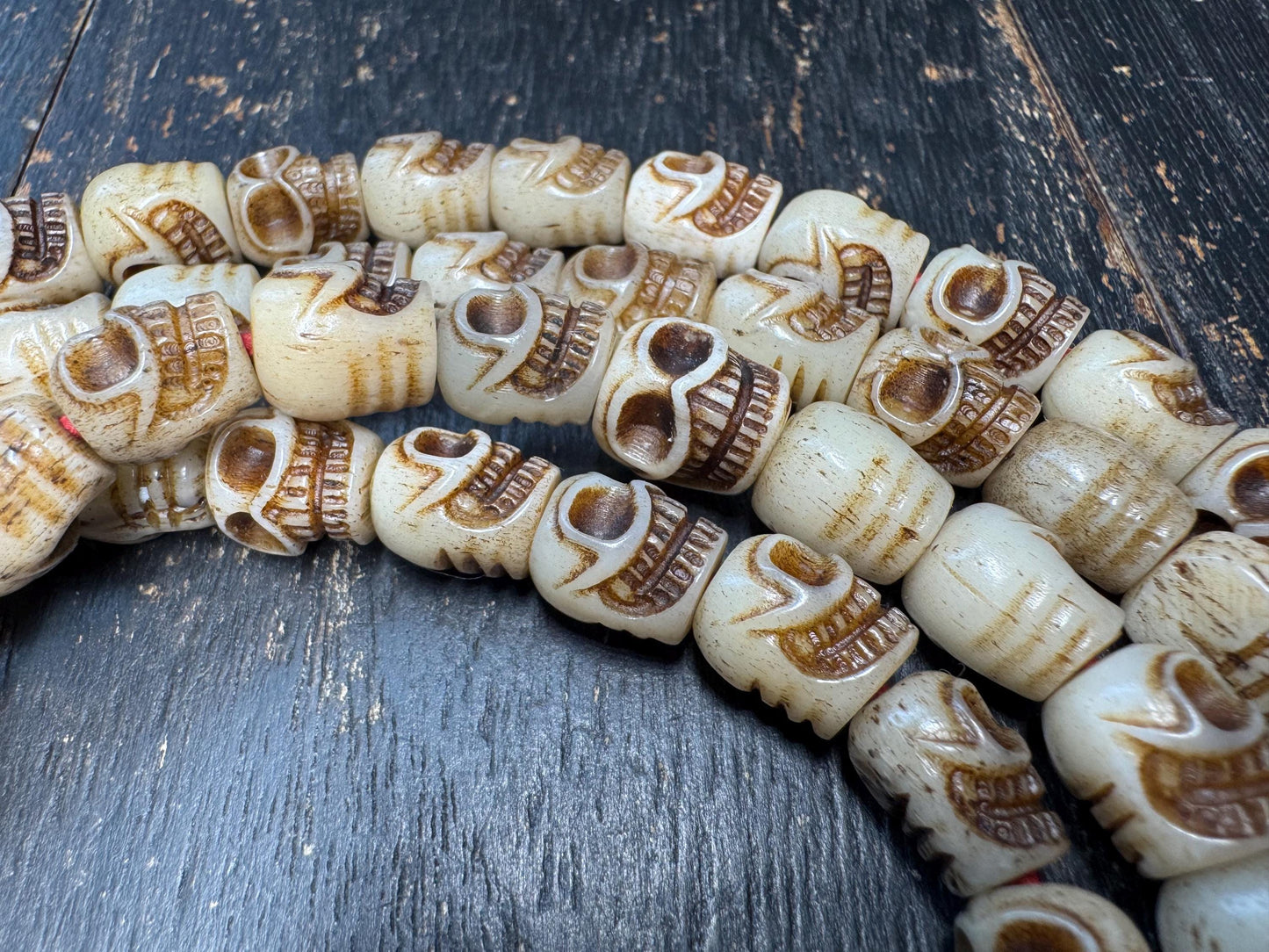 108 Yak Bone Skull Mala Beads Necklace | Hand Carved Tibetan Style Charnel Ground Mala | 9mm Meditation Prayer Beads 47 Inches