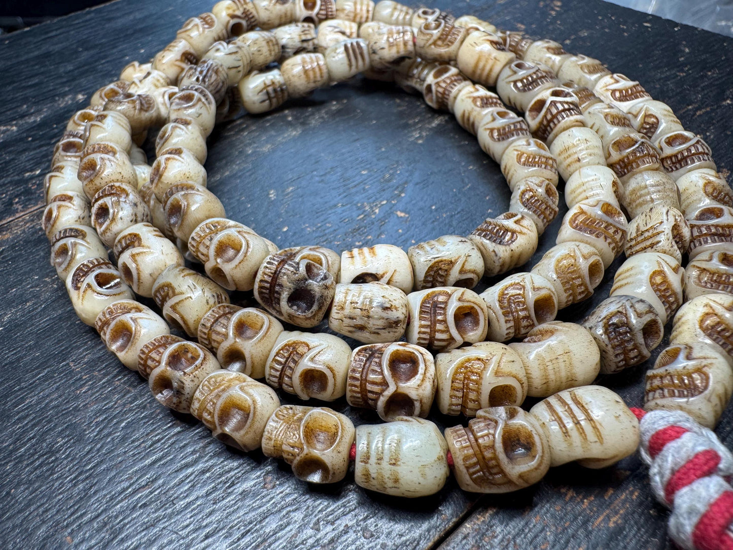 108 Yak Bone Skull Mala Beads Necklace | Hand Carved Tibetan Style Charnel Ground Mala | 9mm Meditation Prayer Beads 47 Inches