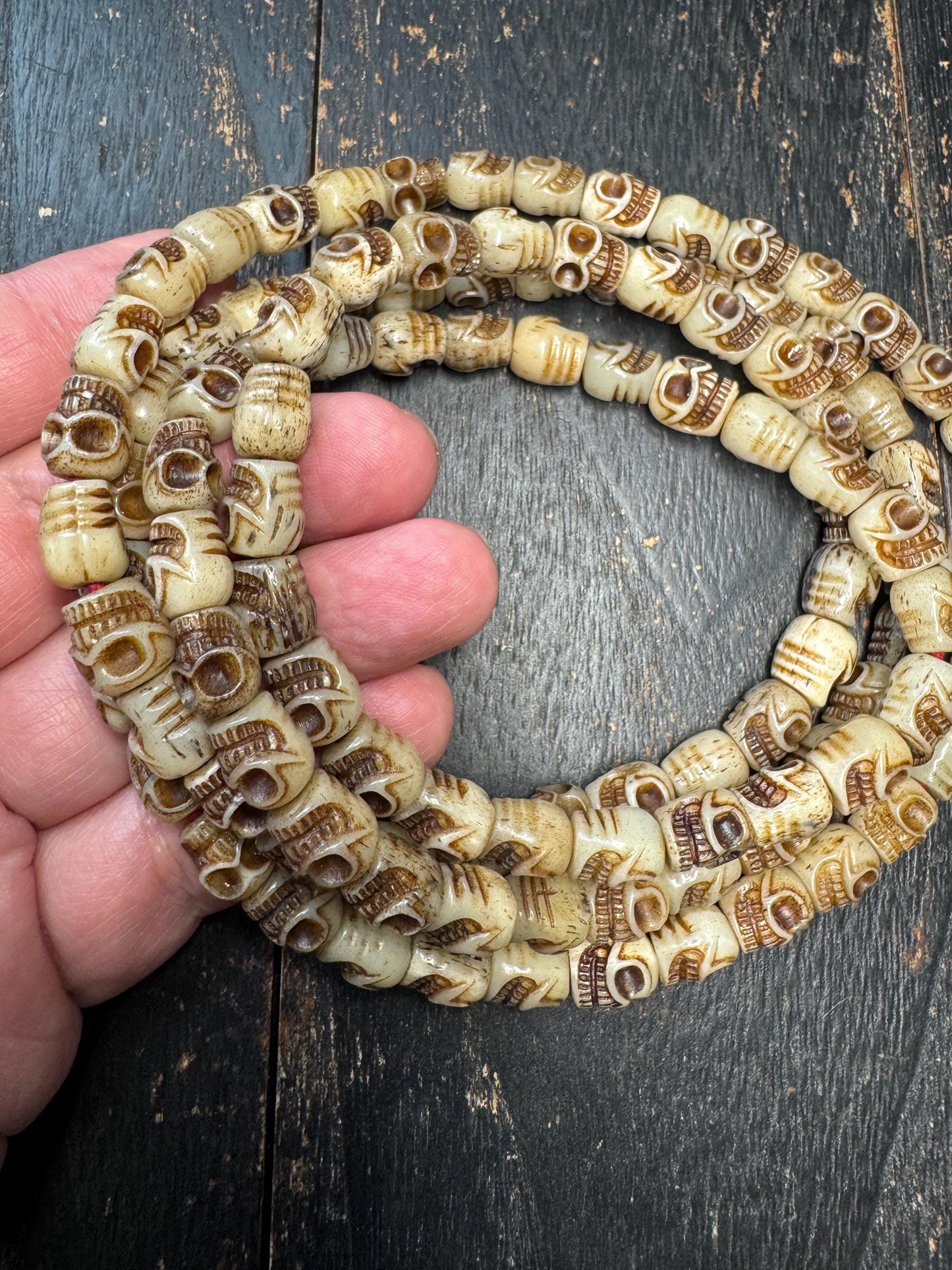 108 Yak Bone Skull Mala Beads Necklace | Hand Carved Tibetan Style Charnel Ground Mala | 9mm Meditation Prayer Beads 47 Inches