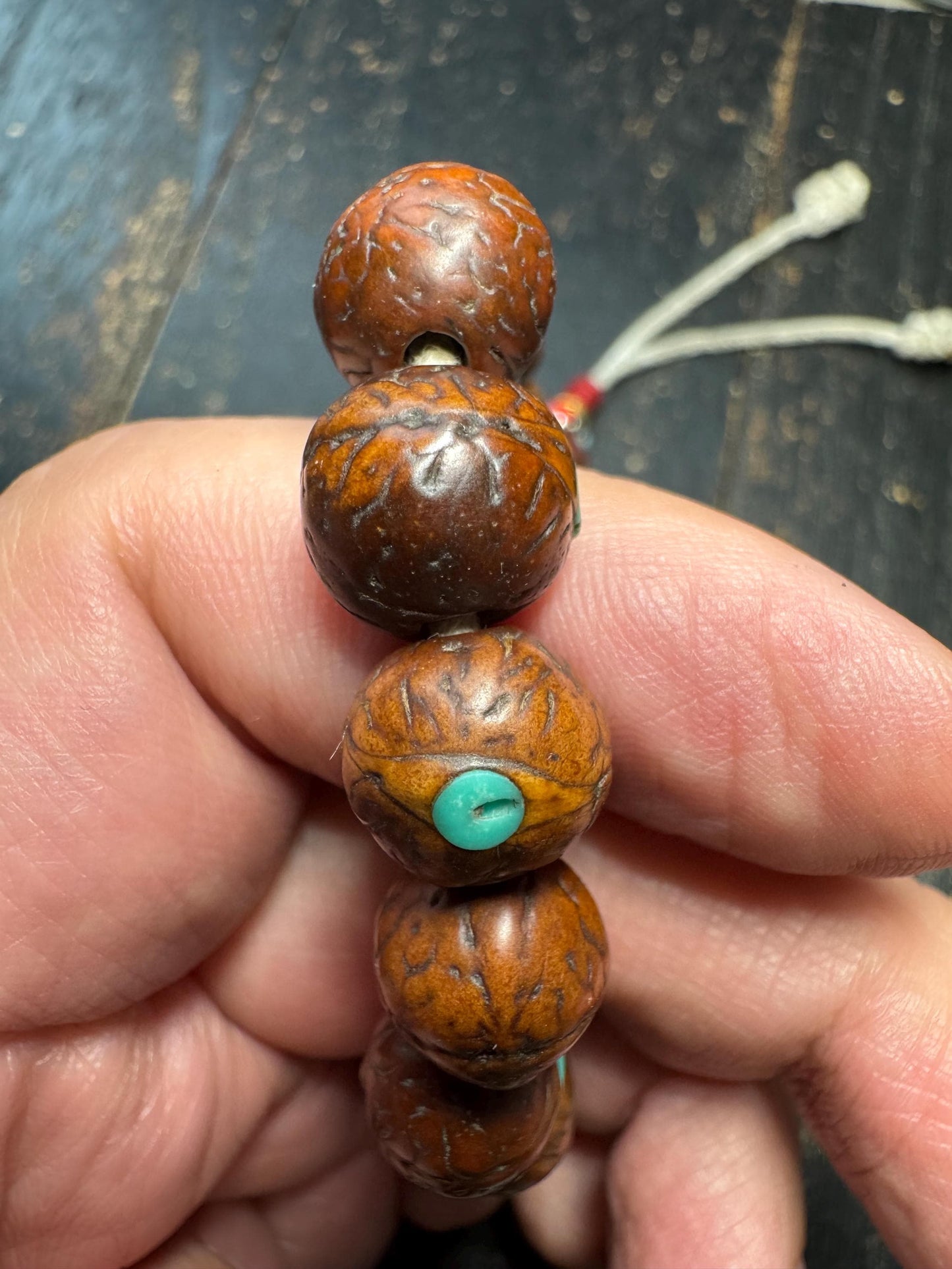 Bodhi Seed Bracelet with Resin Skull Guru Bead | Tibetan Style Mala Bracelet | Turquoise Inlay Prayer Beads | Adjustable Wrist Mala