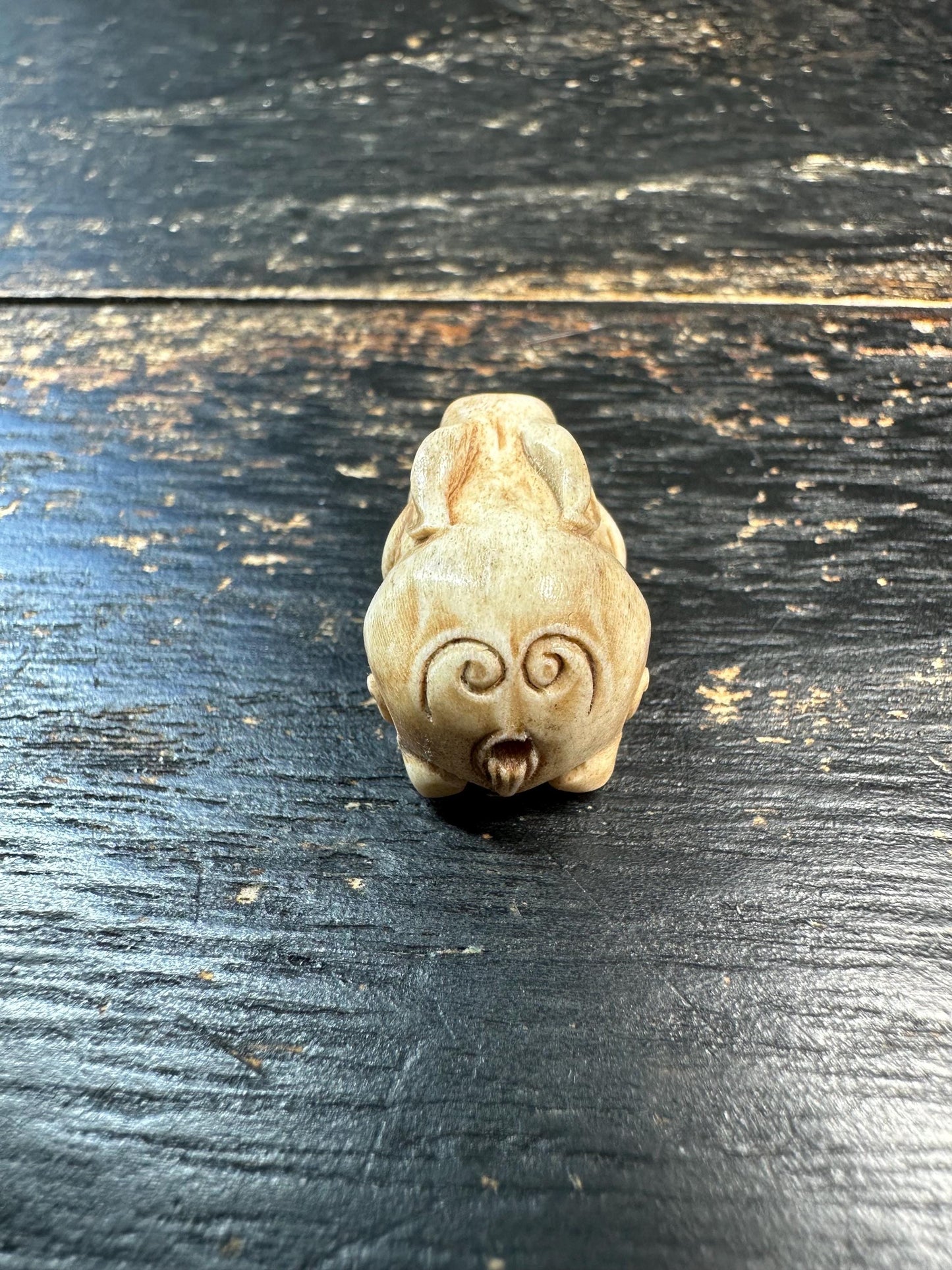 Hand Carved Deer Antler Rabbit Bead Pendant, Mini Bunny Charm, Natural Antler Amulet, Handmade Animal Bead for Necklace or Mala