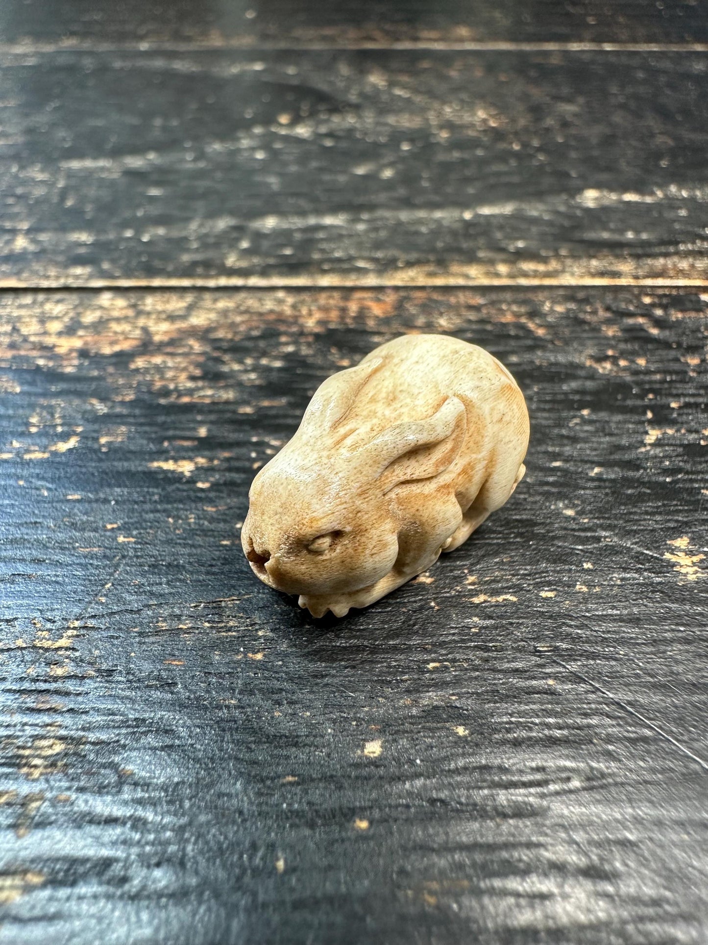 Hand Carved Deer Antler Rabbit Bead Pendant, Mini Bunny Charm, Natural Antler Amulet, Handmade Animal Bead for Necklace or Mala