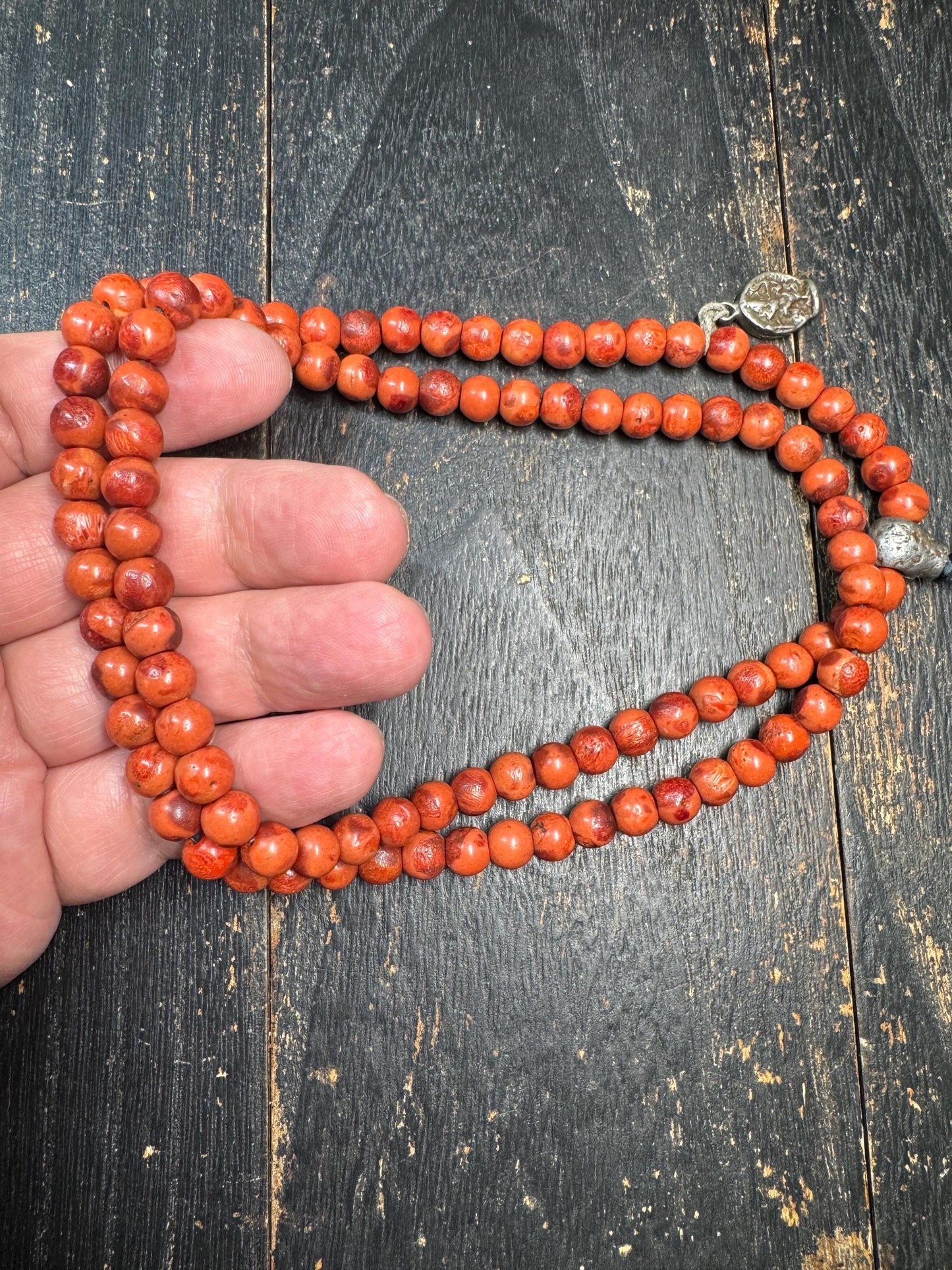Vintage Tibetan Red Wood Mala 100 Beads 8mm | 28” Necklace w/ Thokcha Iron Guru Bead & Pendant | Old Himalayan Prayer Beads