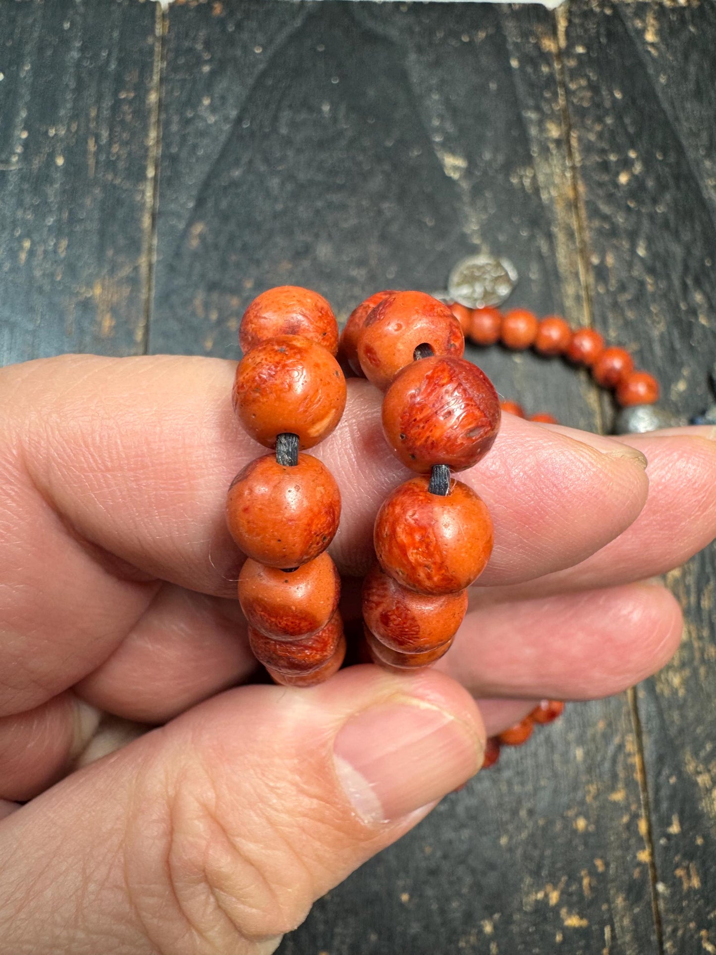 Vintage Tibetan Red Wood Mala 100 Beads 8mm | 28” Necklace w/ Thokcha Iron Guru Bead & Pendant | Old Himalayan Prayer Beads