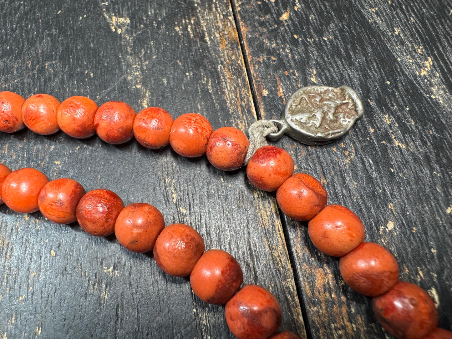 Vintage Tibetan Red Wood Mala 100 Beads 8mm | 28” Necklace w/ Thokcha Iron Guru Bead & Pendant | Old Himalayan Prayer Beads
