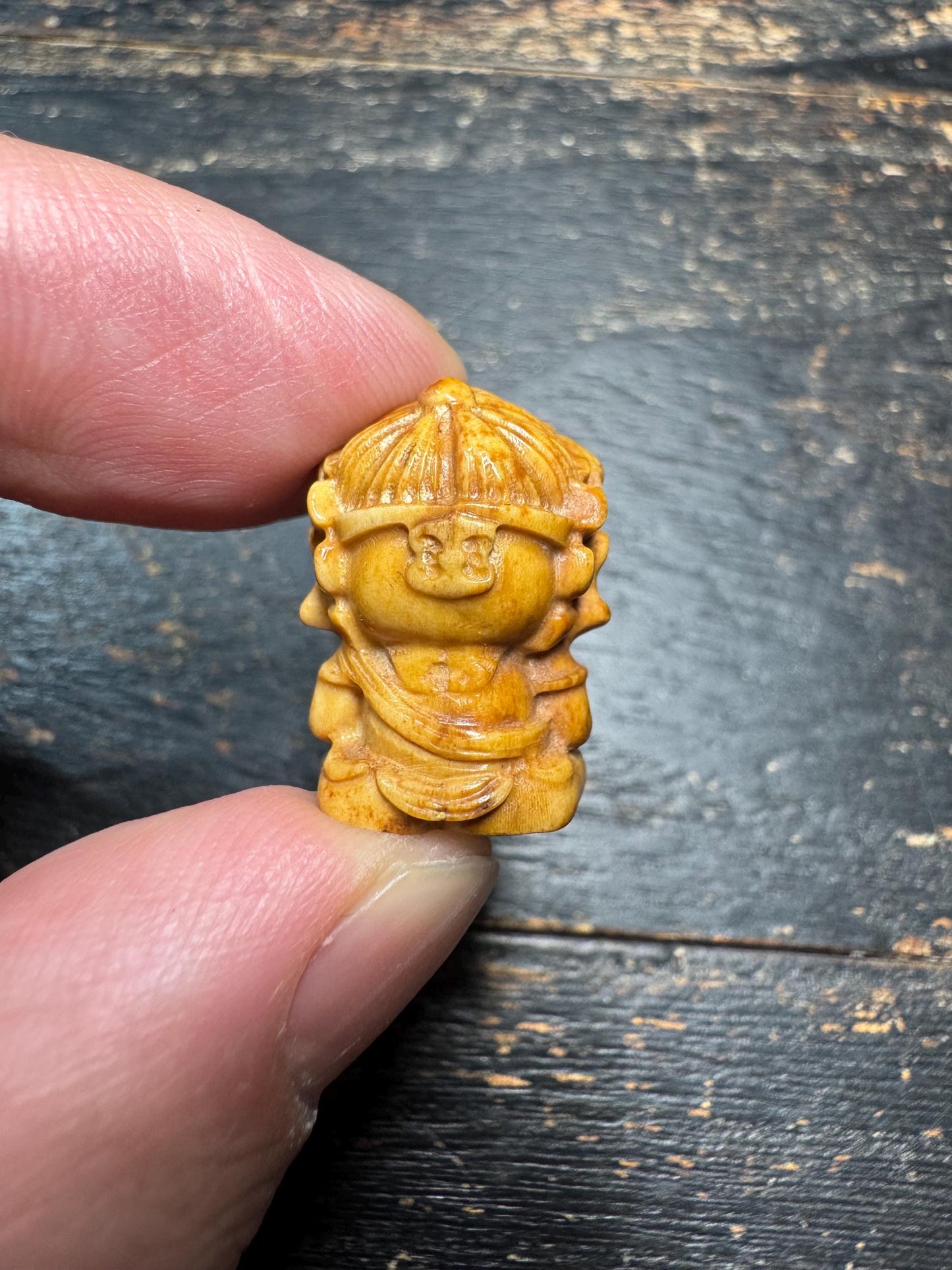 Hand Carved Deer Antler Mahakala Bead, Tibetan Mahakala Guru Bead, Mini Protector Deity Carving, Himalayan Amulet Pendant