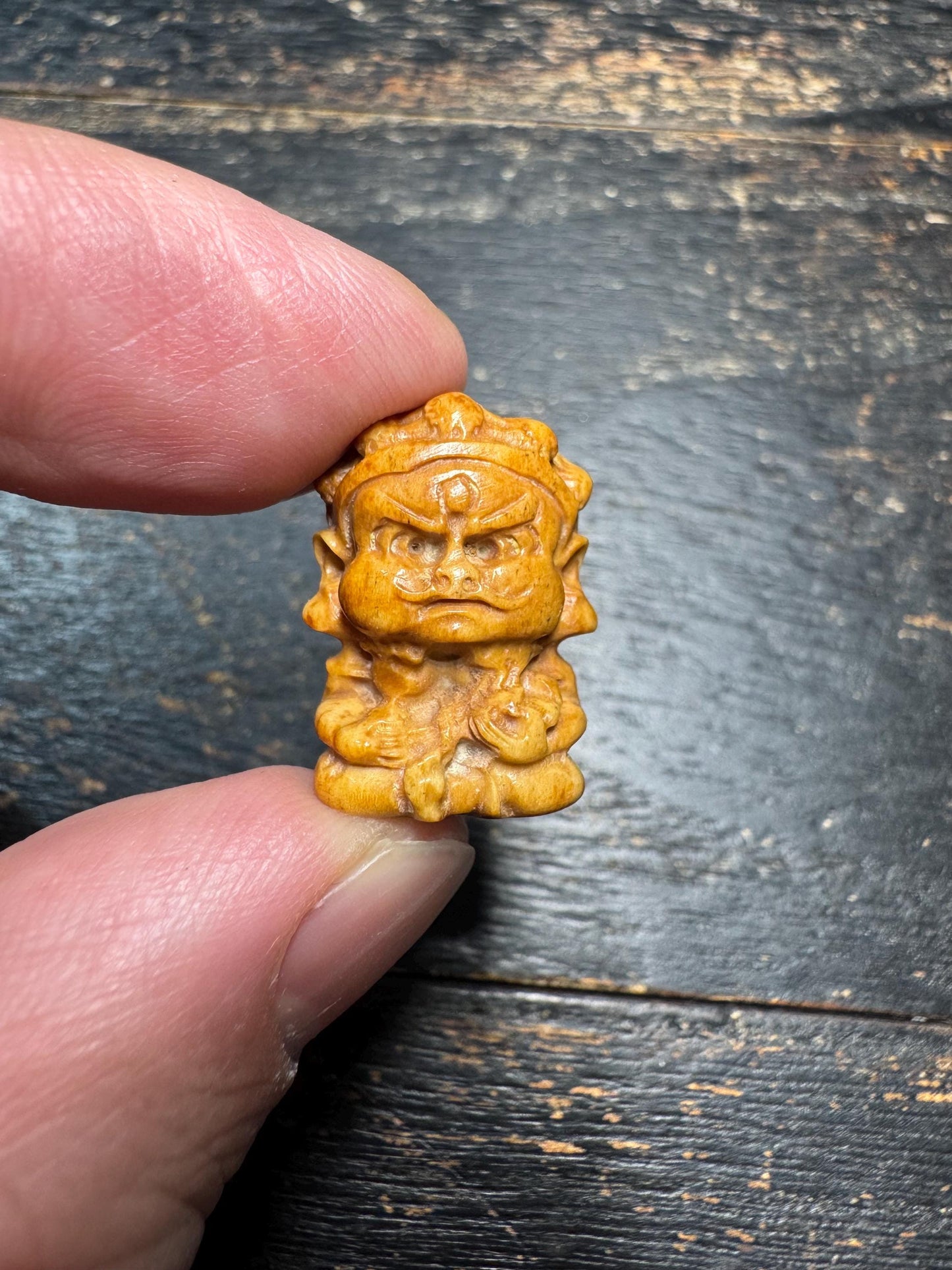 Hand Carved Deer Antler Mahakala Bead, Tibetan Mahakala Guru Bead, Mini Protector Deity Carving, Himalayan Amulet Pendant