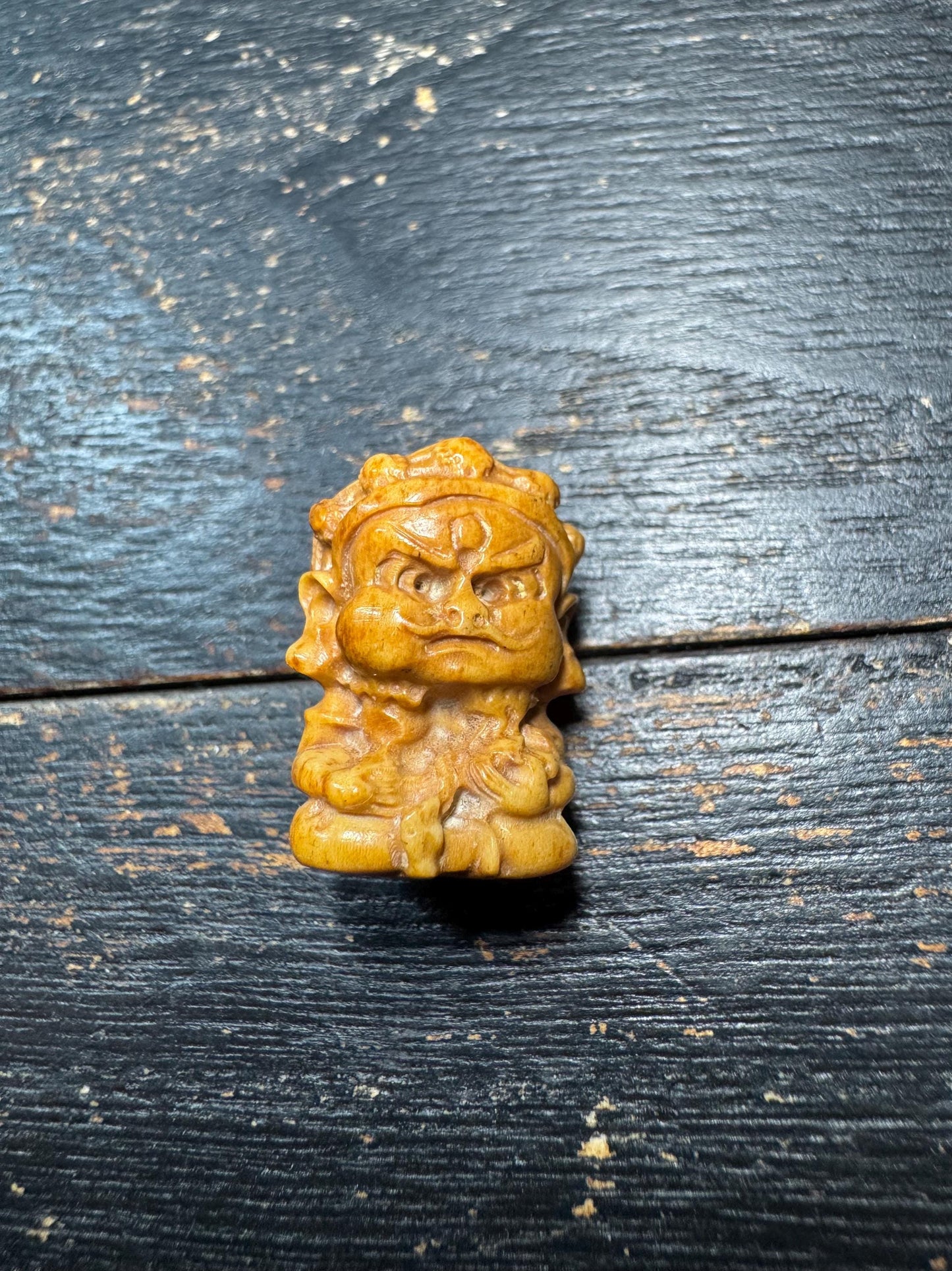 Hand Carved Deer Antler Mahakala Bead, Tibetan Mahakala Guru Bead, Mini Protector Deity Carving, Himalayan Amulet Pendant
