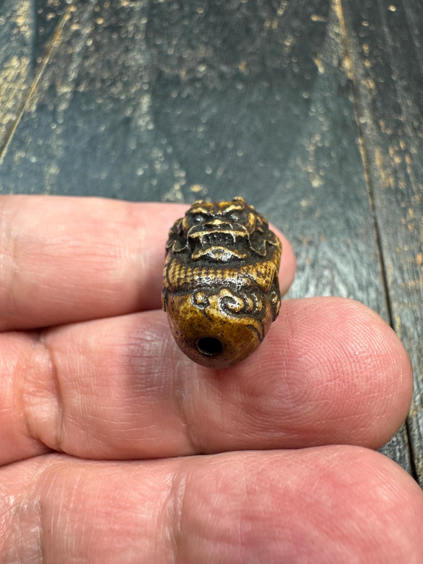 Hand Carved Yak Bone Dragon Guru Bead, Tibetan Style Dragon Carving Mala Focal Bead, Handmade Spiritual Jewelry Bead