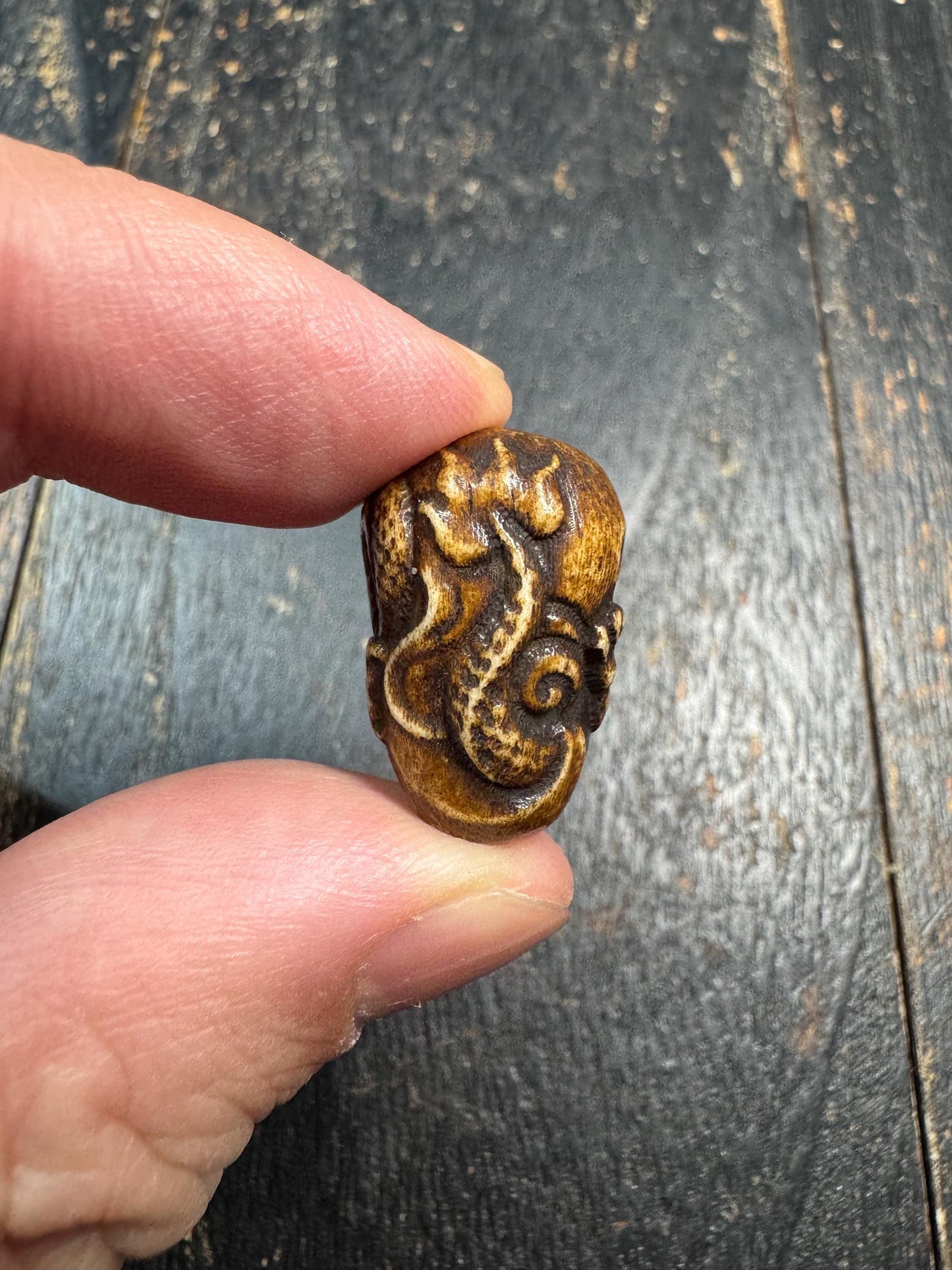 Hand Carved Yak Bone Dragon Guru Bead, Tibetan Style Dragon Carving Mala Focal Bead, Handmade Spiritual Jewelry Bead
