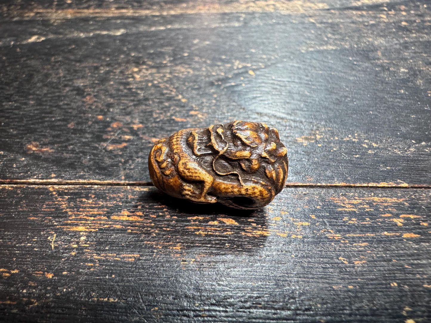 Hand Carved Yak Bone Dragon Guru Bead, Tibetan Style Dragon Carving Mala Focal Bead, Handmade Spiritual Jewelry Bead