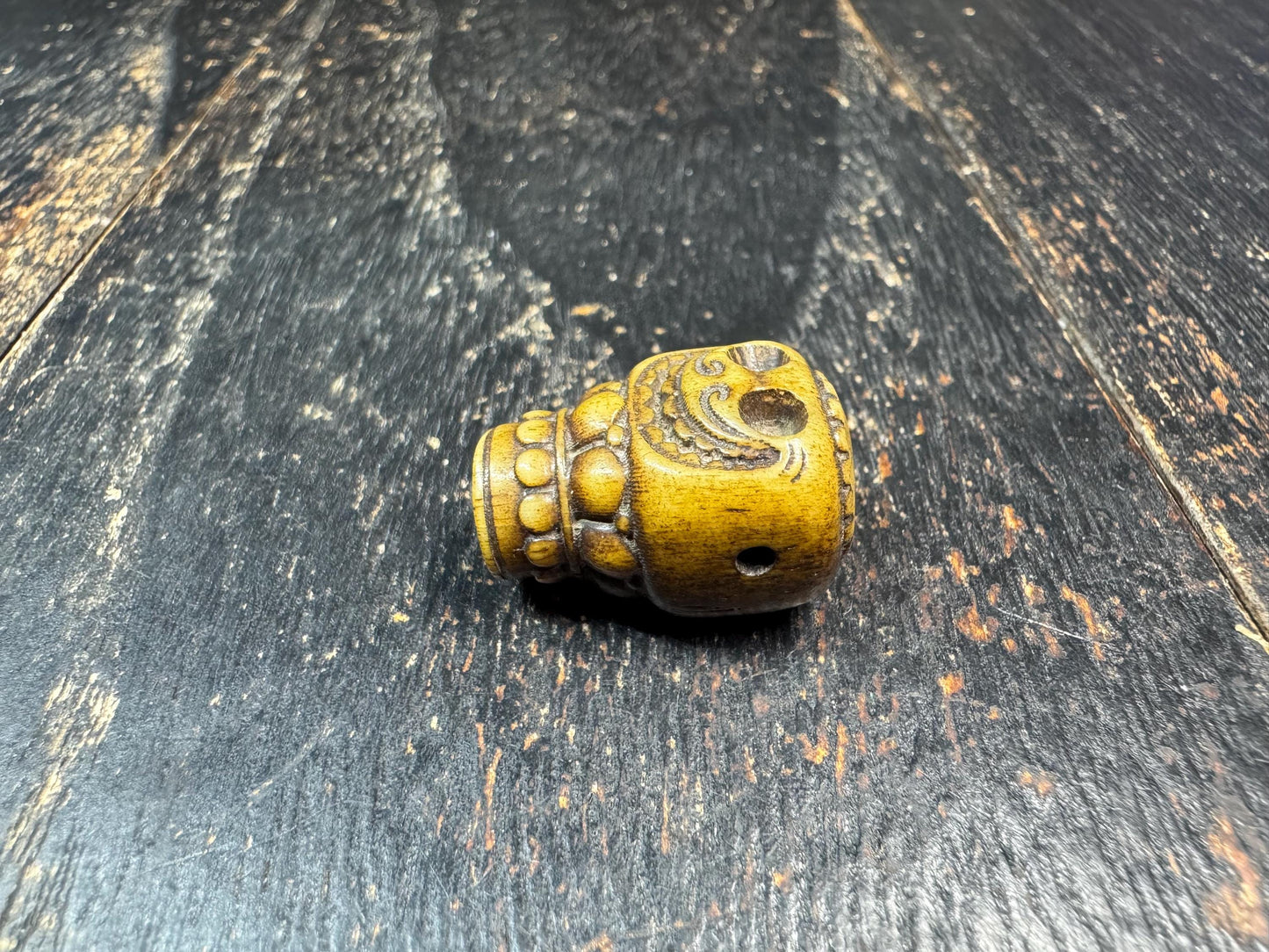 Hand Carved Yak Bone Skull Guru Bead, Tibetan Style Kapala Mala Focal Bead, Handmade Carved Bone Bead for Jewelry Making