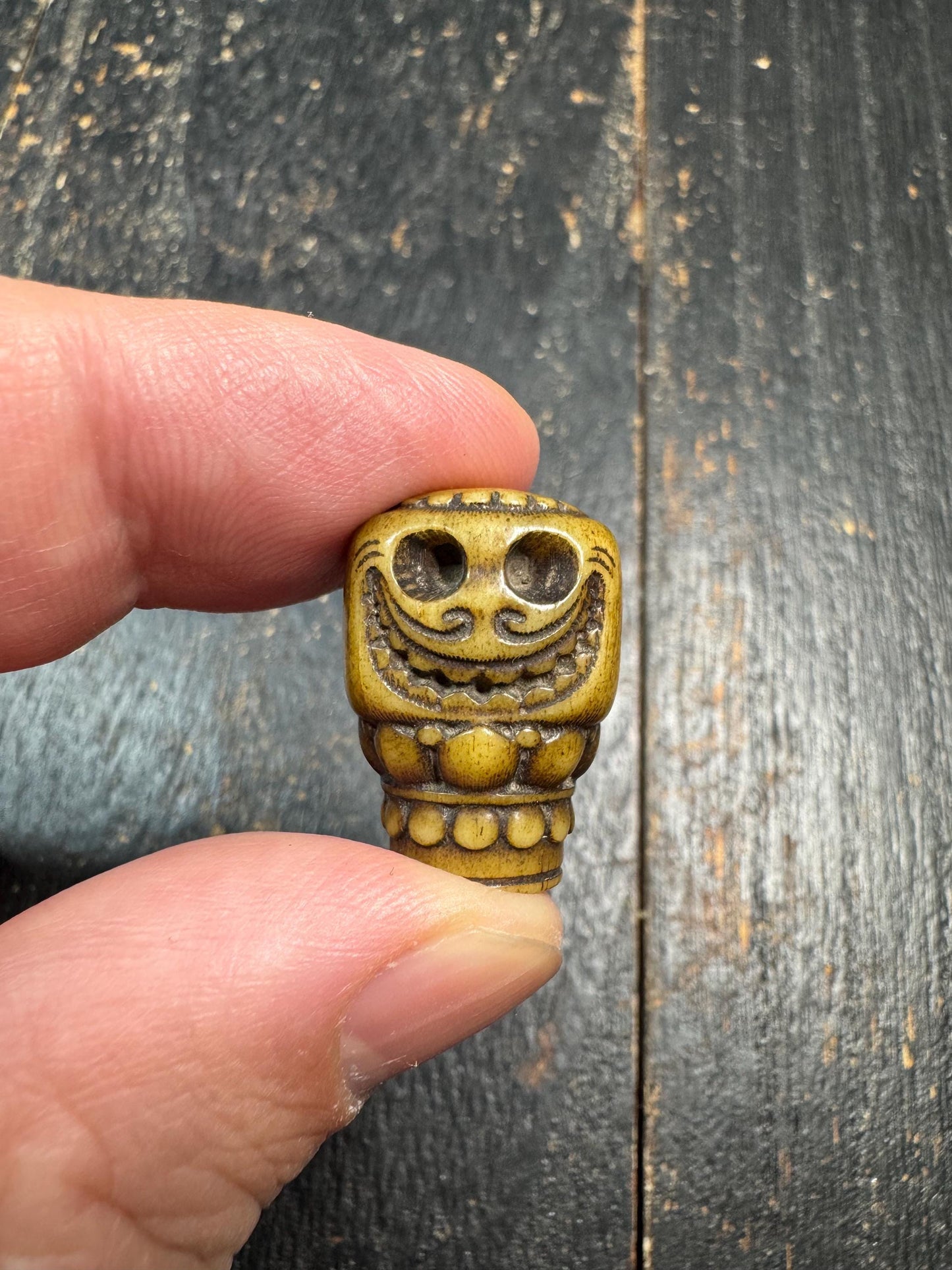 Hand Carved Yak Bone Skull Guru Bead, Tibetan Style Kapala Mala Focal Bead, Handmade Carved Bone Bead for Jewelry Making