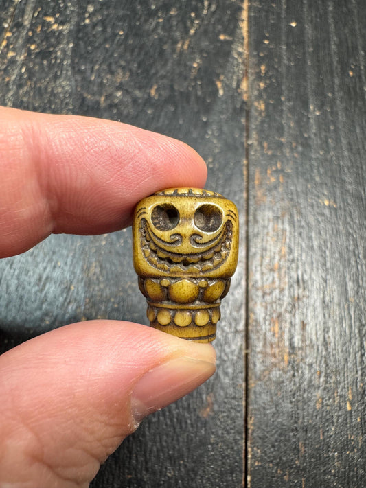 Hand Carved Yak Bone Skull Guru Bead, Tibetan Style Kapala Mala Focal Bead, Handmade Carved Bone Bead for Jewelry Making