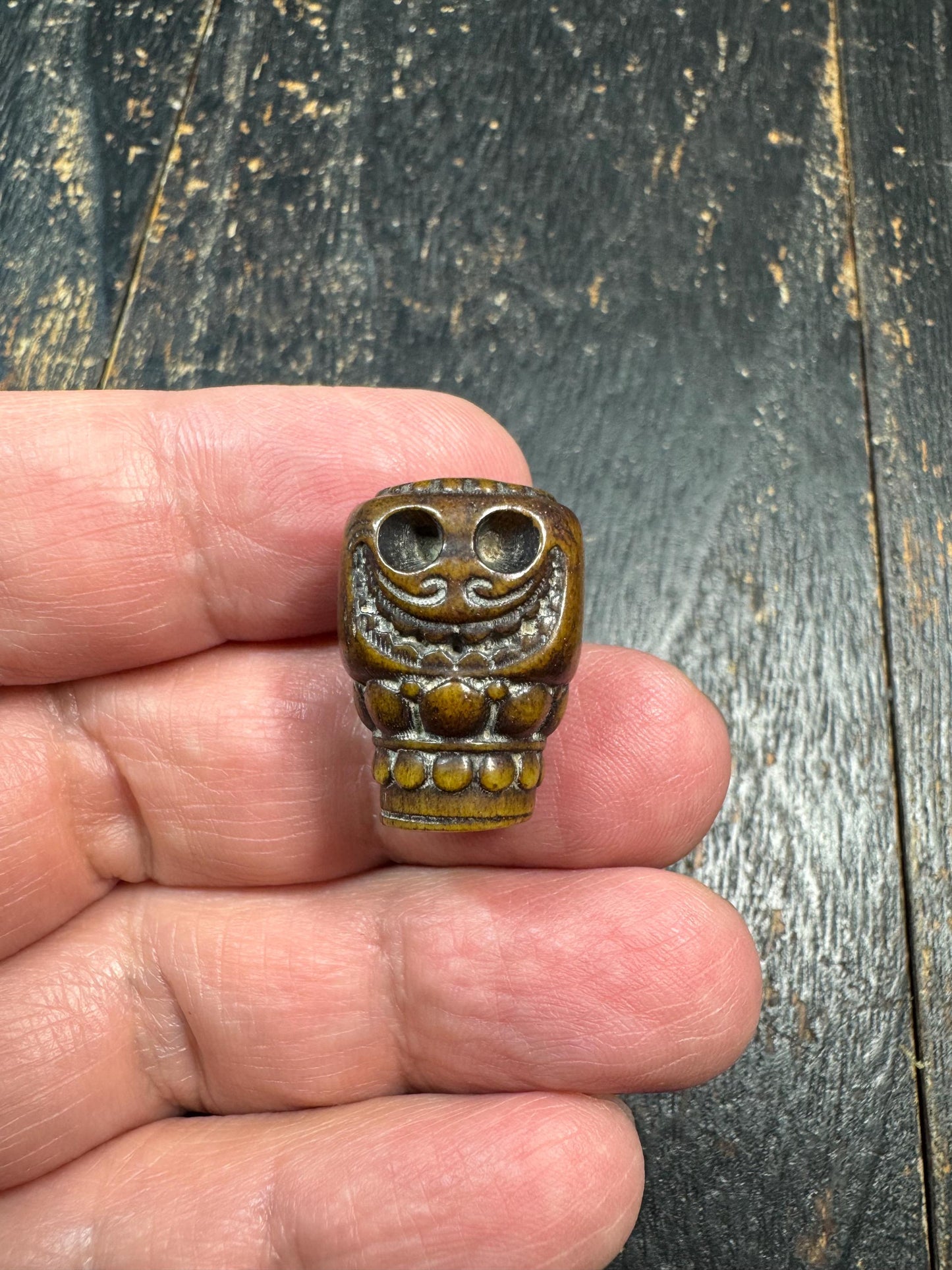 Hand Carved Yak Bone Skull Guru Bead, Tibetan Style Kapala Mala Focal Bead, Handmade Carved Bone Bead for Jewelry Making