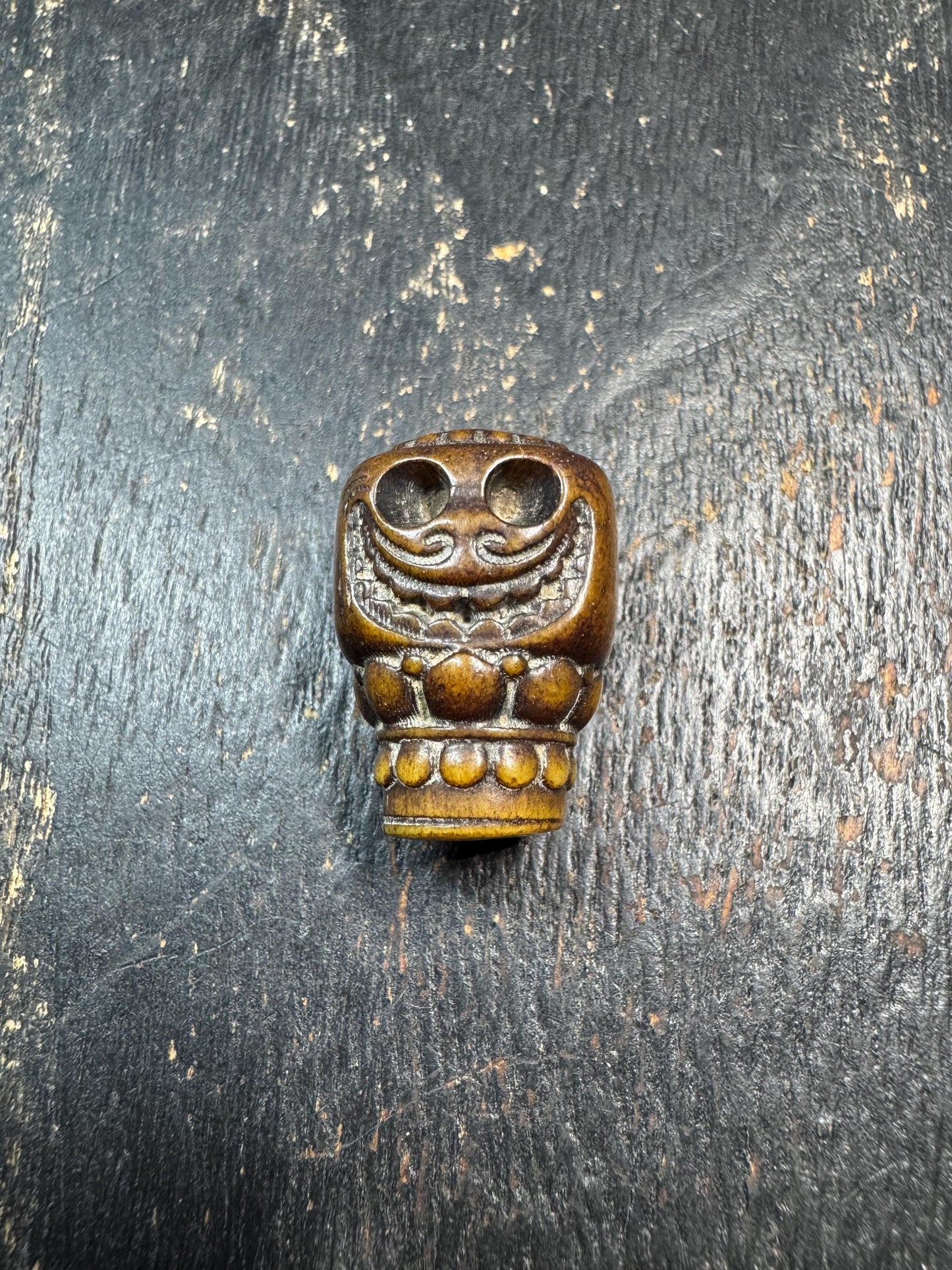 Hand Carved Yak Bone Skull Guru Bead, Tibetan Style Kapala Mala Focal Bead, Handmade Carved Bone Bead for Jewelry Making