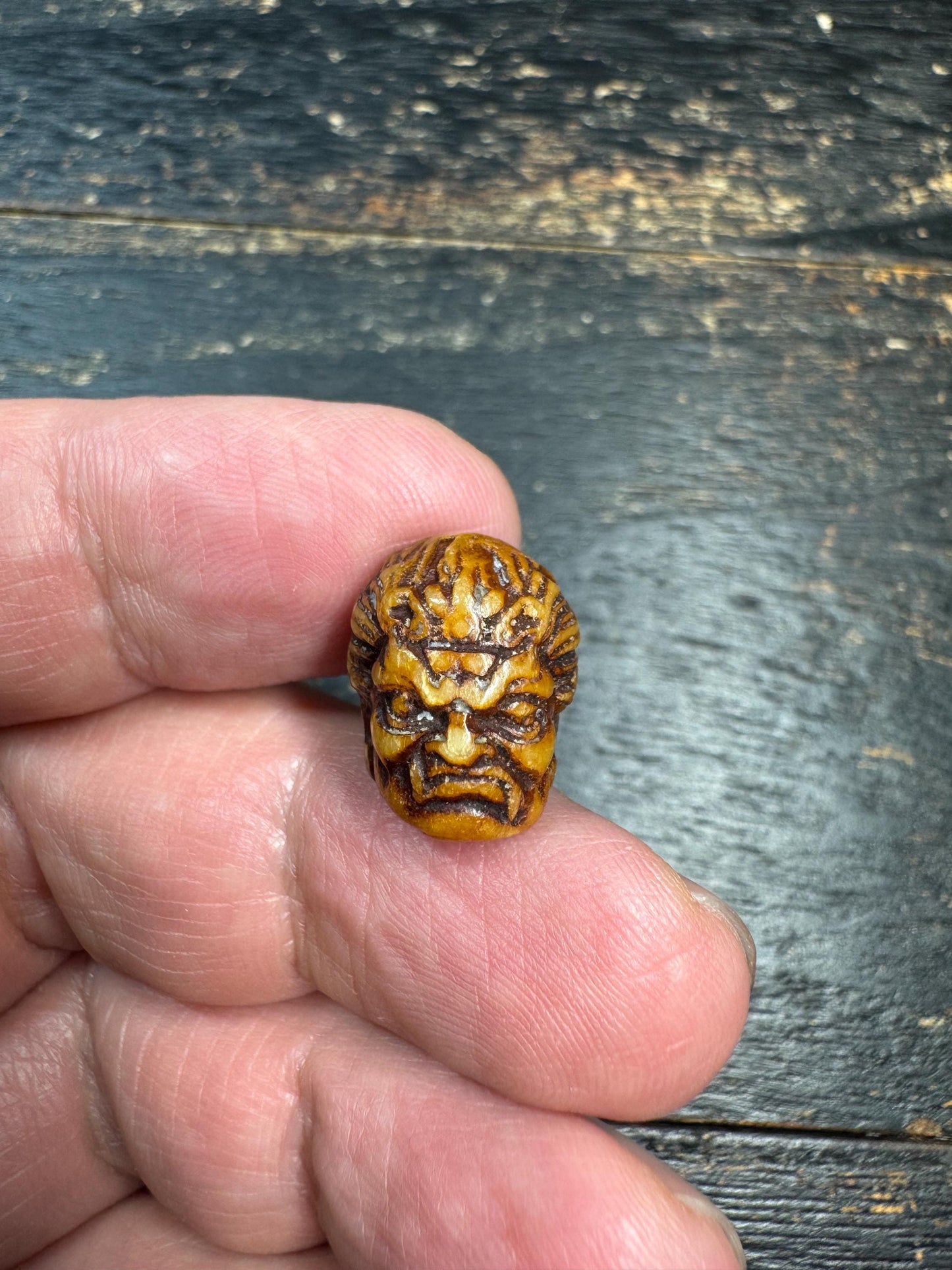 Hand Carved Yak Bone Face Guru Bead 16mm, Tibetan Style Guardian Mask Mala Focal Bead, Handmade Bone Bead for Jewelry Making