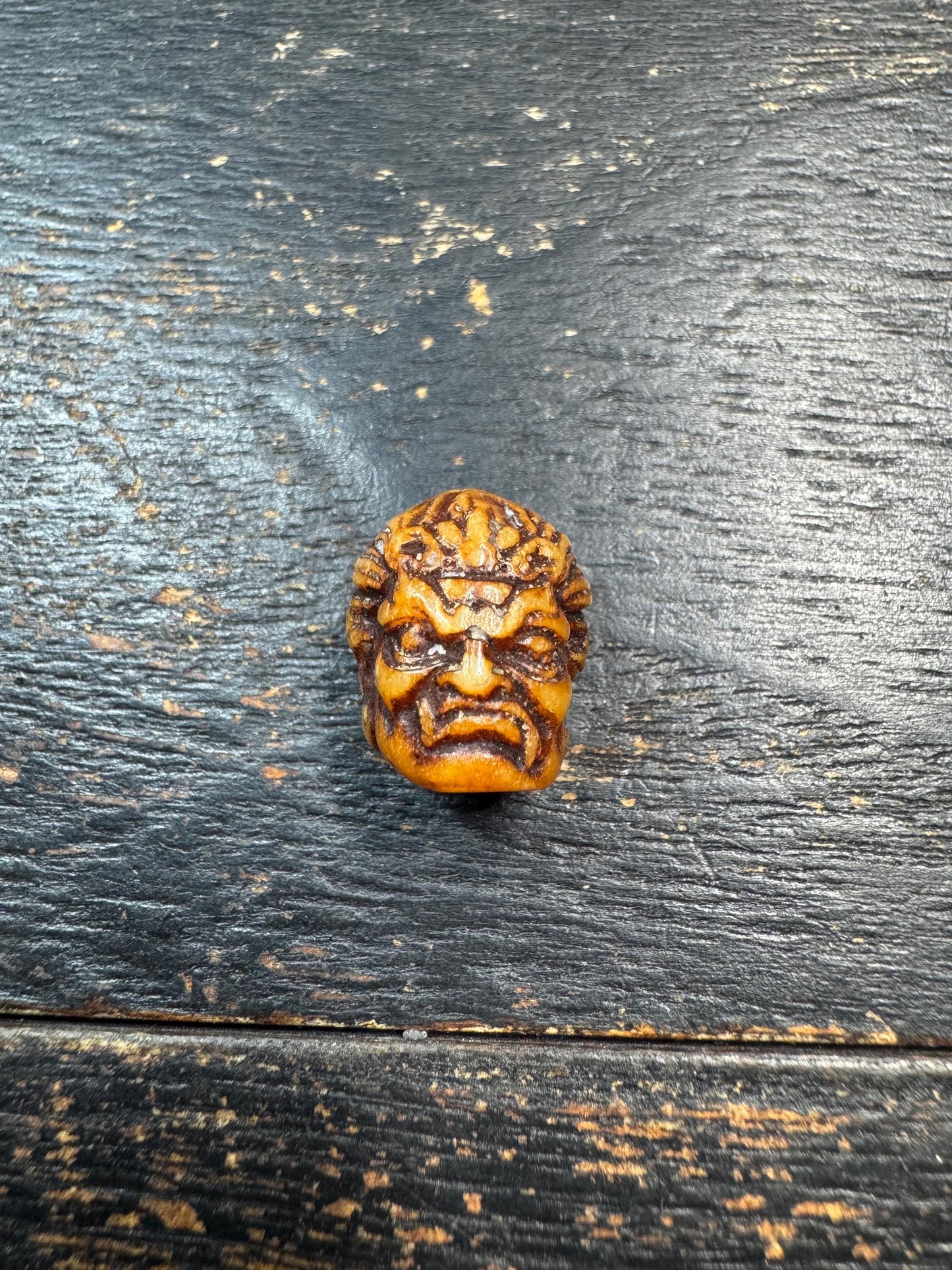 Hand Carved Yak Bone Face Guru Bead 16mm, Tibetan Style Guardian Mask Mala Focal Bead, Handmade Bone Bead for Jewelry Making