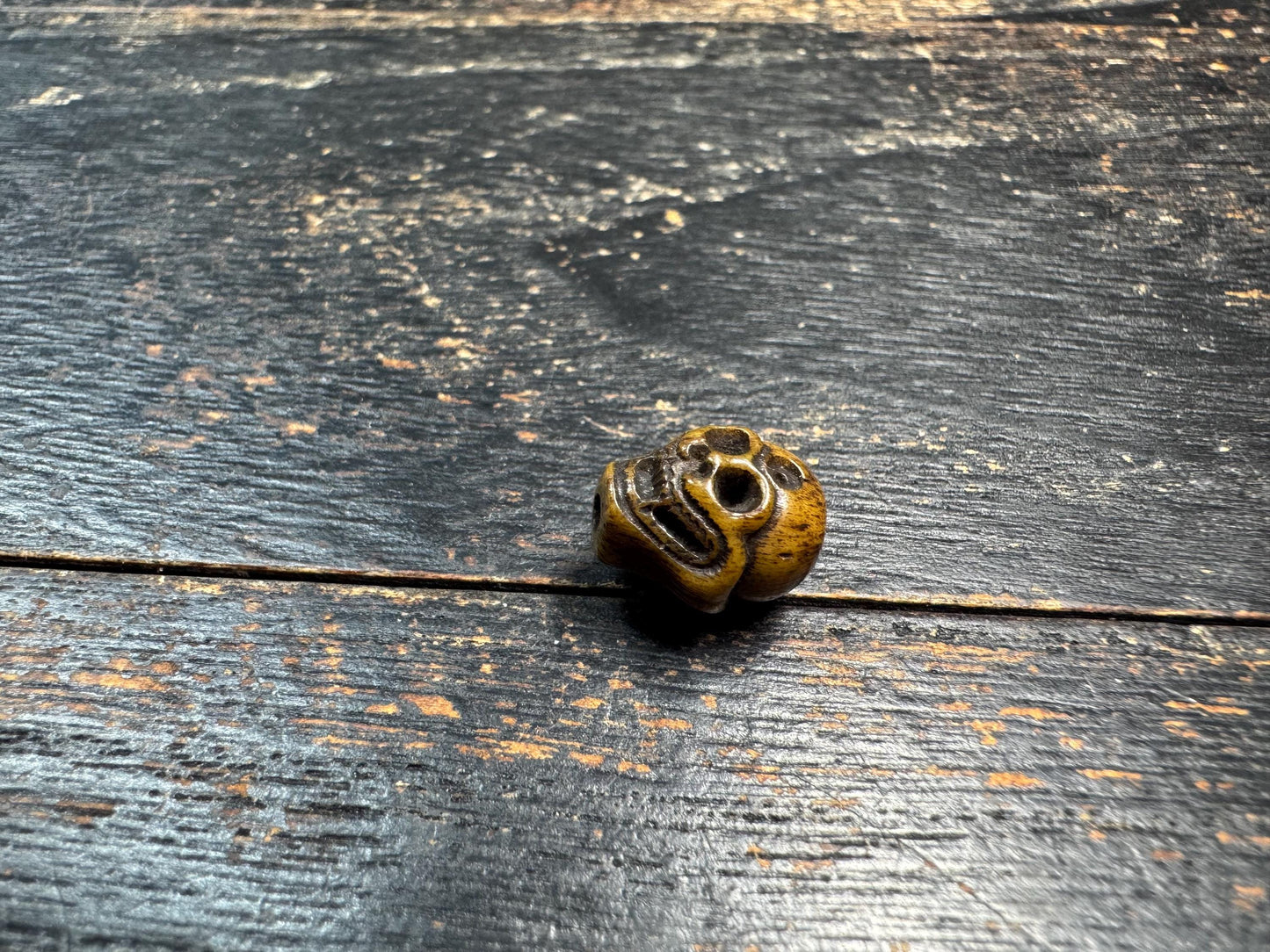 Hand Carved Yak Bone Skull Guru Bead 13mm, Third Eye Skull Mala Bead, Tibetan Style Carved Bone Focal Bead for Jewelry Making