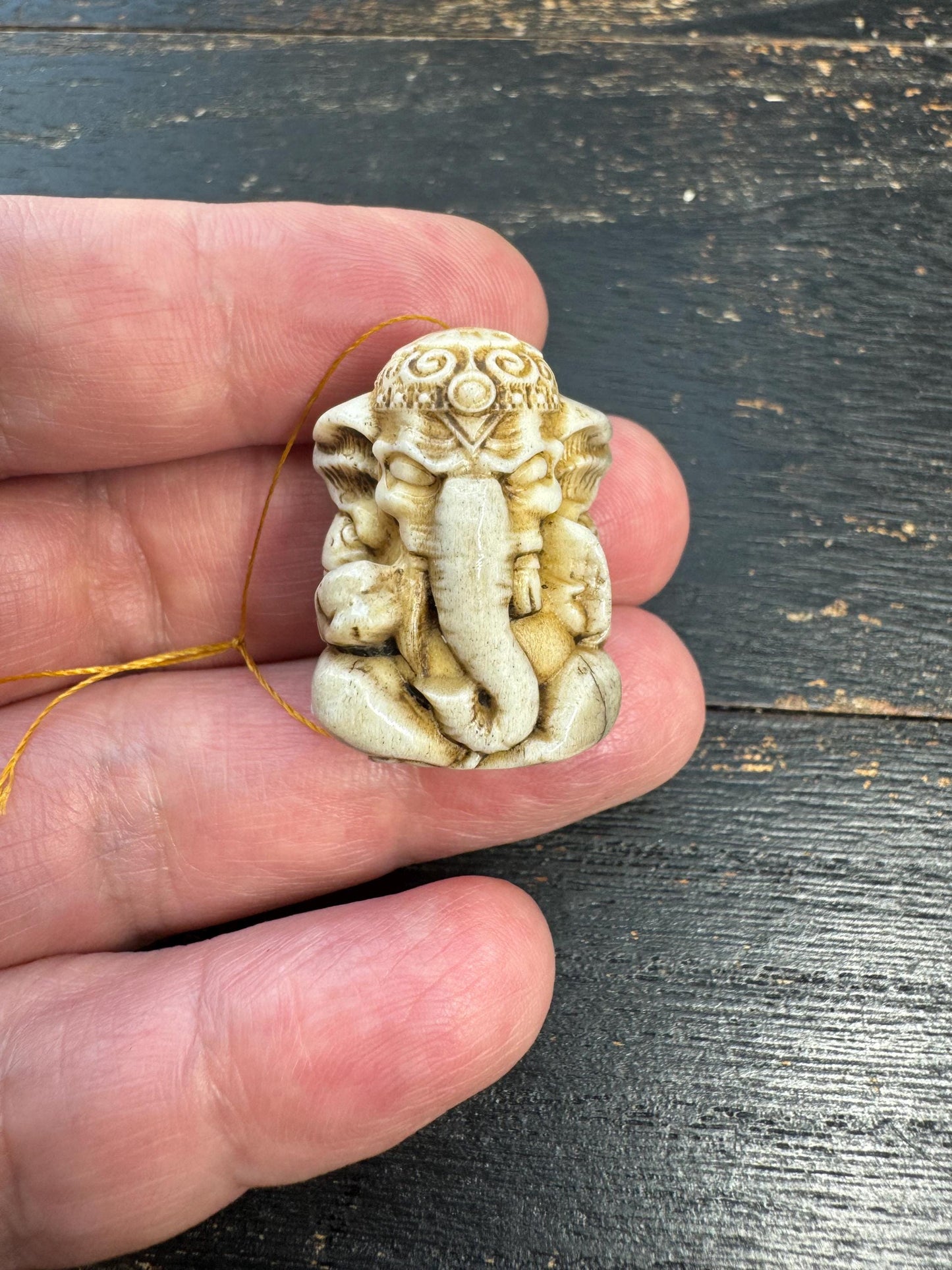 Hand Carved Deer Antler Ganesha Pendant | Vintage Style Hindu Amulet | Handmade Antler Carving | One of a Kind Spiritual Charm