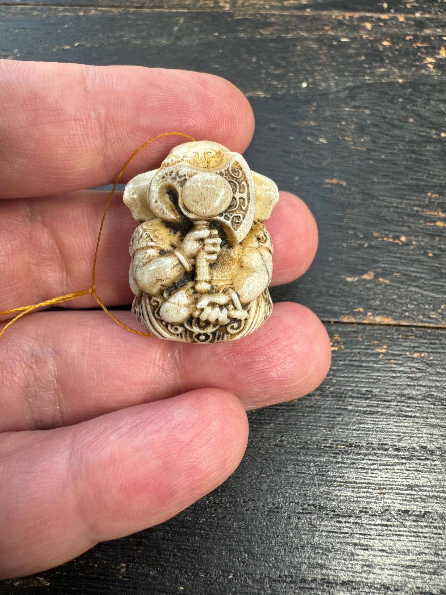 Hand Carved Deer Antler Ganesha Pendant | Vintage Style Hindu Amulet | Handmade Antler Carving | One of a Kind Spiritual Charm