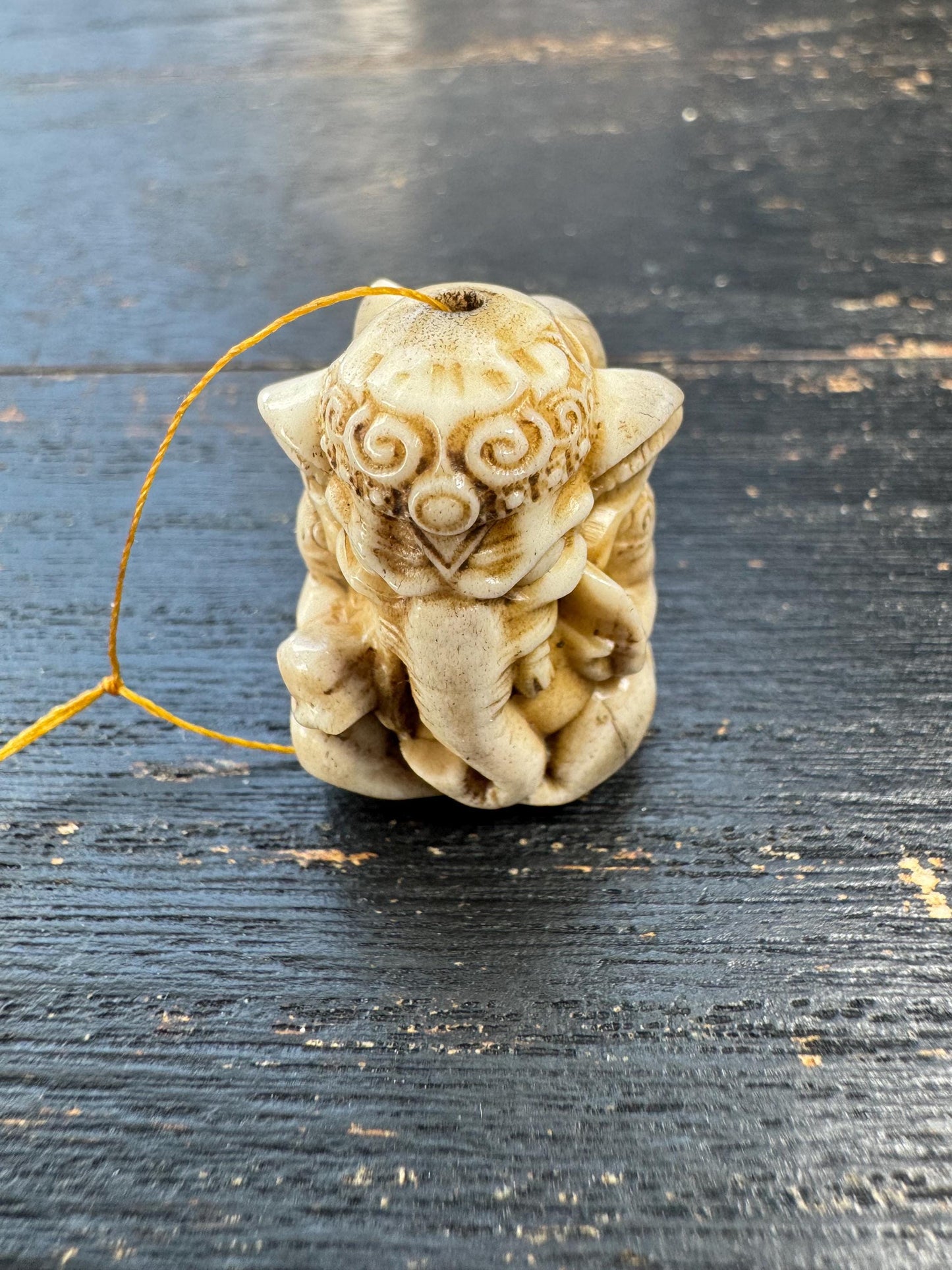 Hand Carved Deer Antler Ganesha Pendant | Vintage Style Hindu Amulet | Handmade Antler Carving | One of a Kind Spiritual Charm