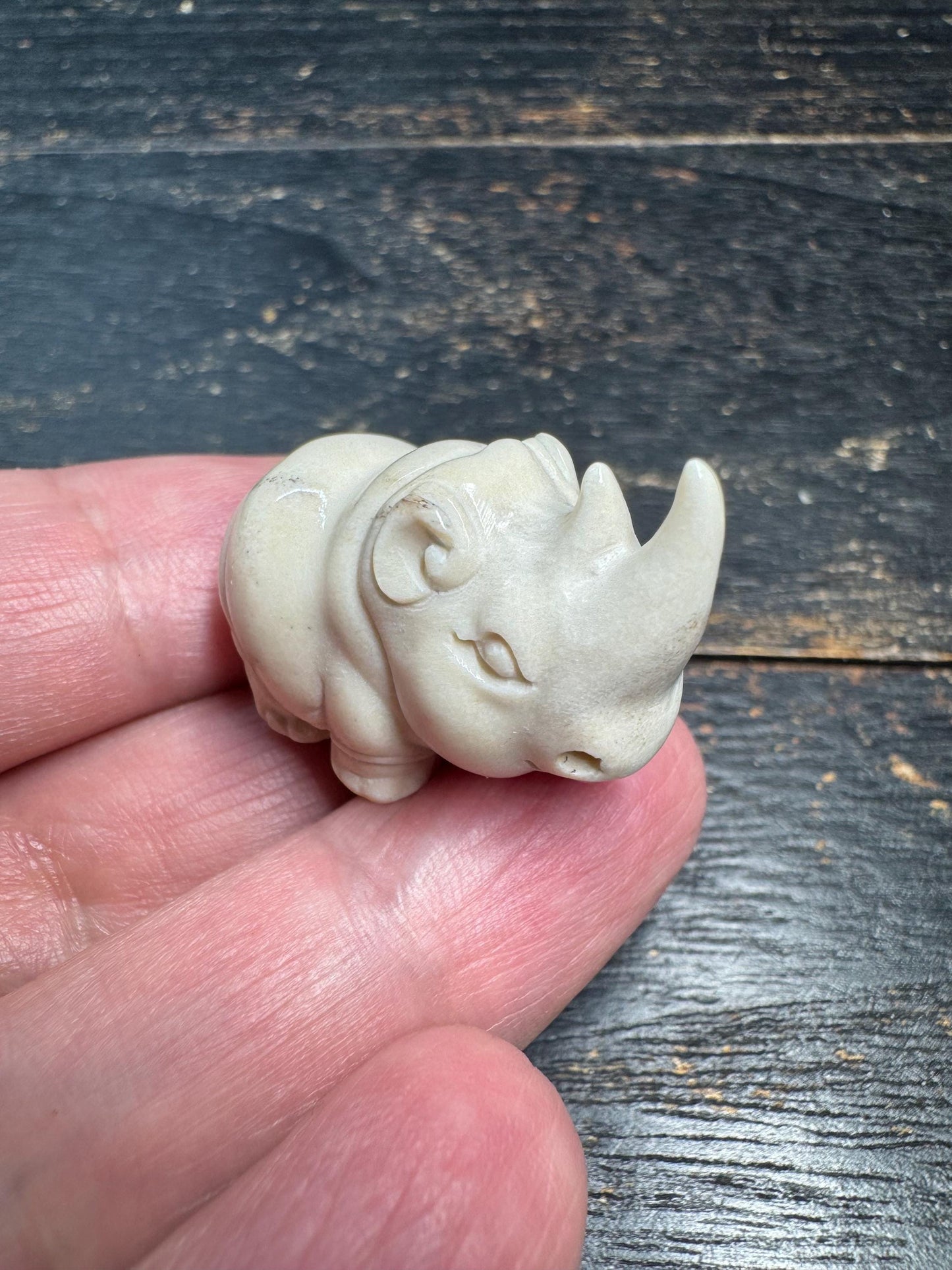 Hand Carved Deer Antler Rhino Pendant Mini Rhinoceros Figurine, Animal Totem Charm, Strength Protection Amulet, Unique Bone Carving