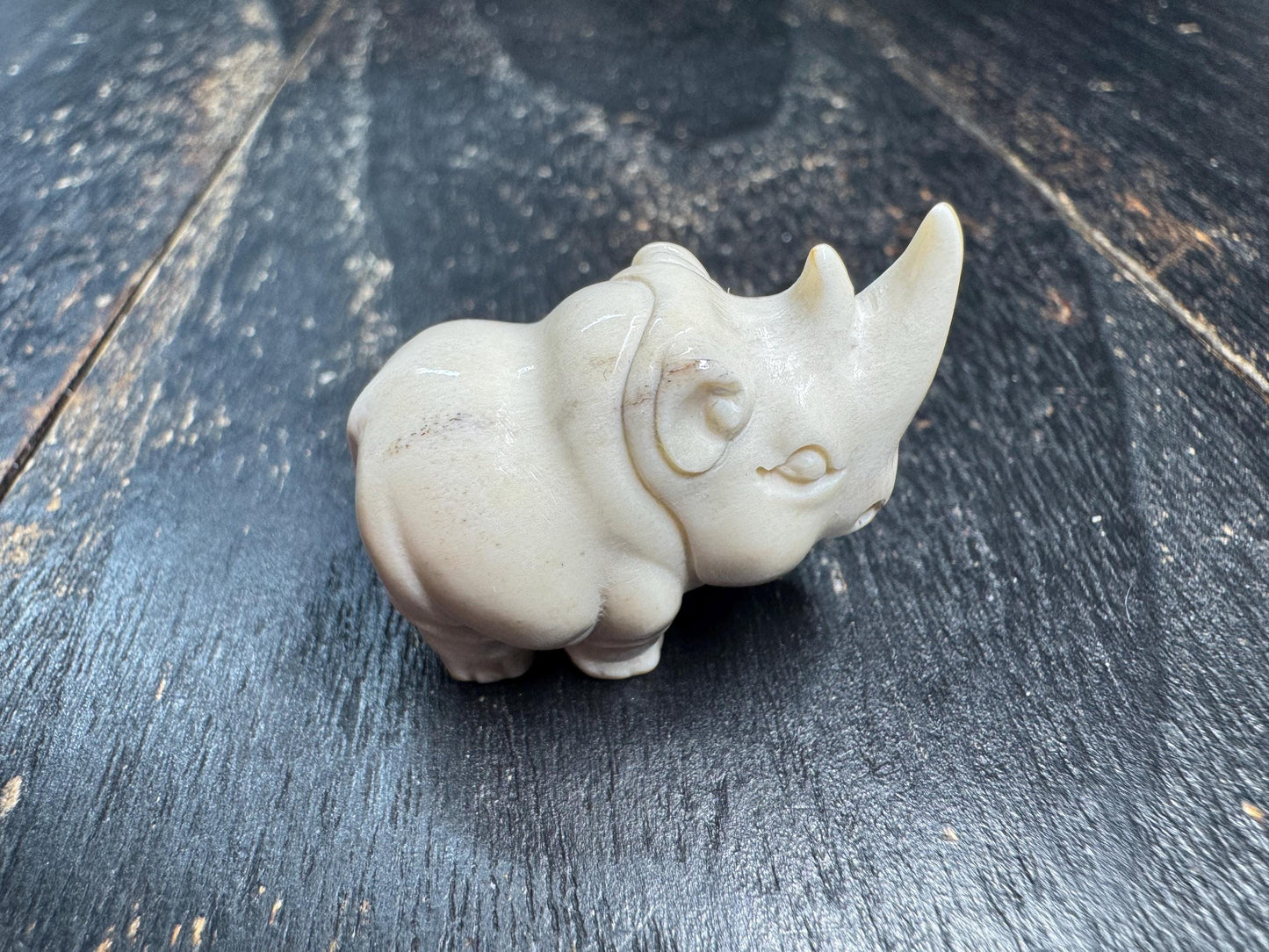 Hand Carved Deer Antler Rhino Pendant Mini Rhinoceros Figurine, Animal Totem Charm, Strength Protection Amulet, Unique Bone Carving