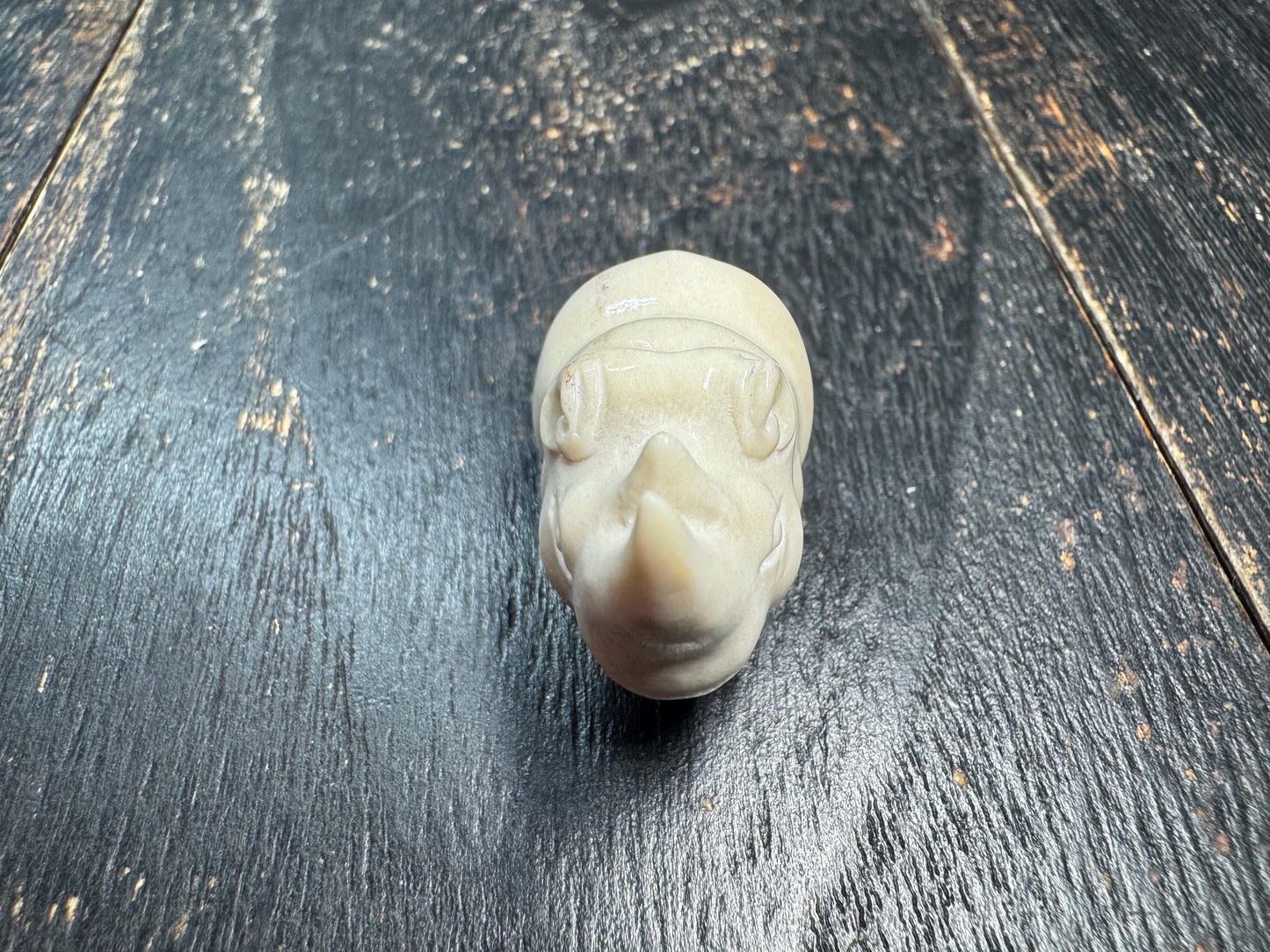 Hand Carved Deer Antler Rhino Pendant Mini Rhinoceros Figurine, Animal Totem Charm, Strength Protection Amulet, Unique Bone Carving
