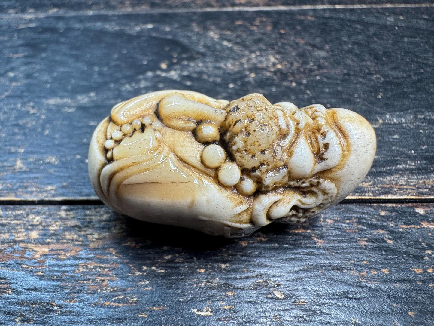 Hand Carved Bodhidharma Deer Antler Pendant, Daruma Zen Monk Guru Bead, Tibetan Buddhist Style Amulet, One of a Kind