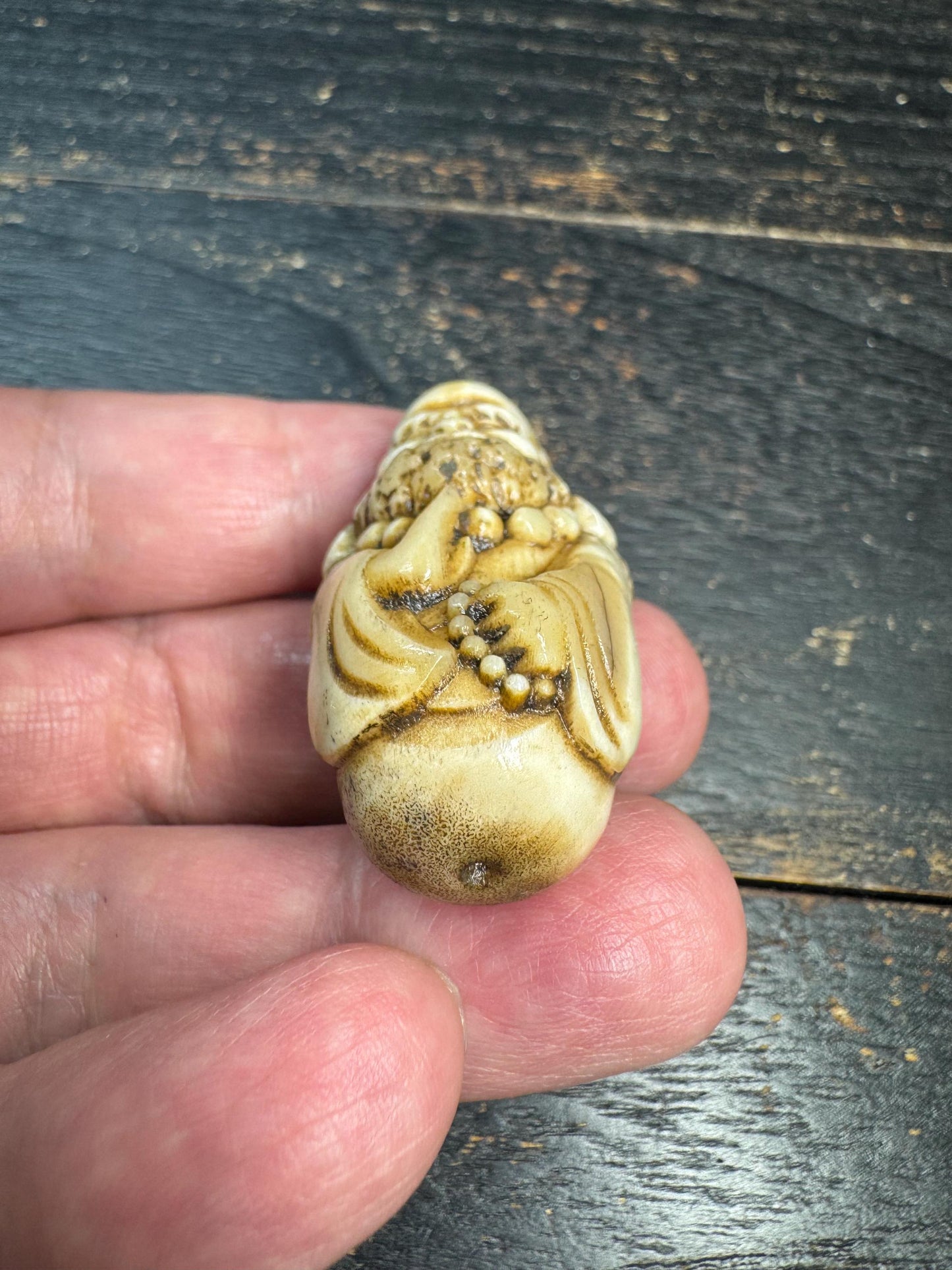 Hand Carved Bodhidharma Deer Antler Pendant, Daruma Zen Monk Guru Bead, Tibetan Buddhist Style Amulet, One of a Kind