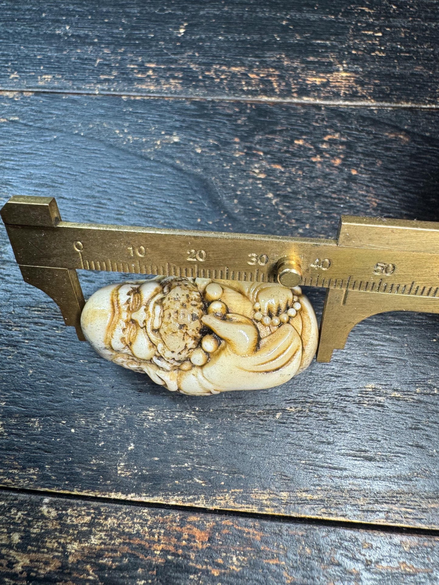 Hand Carved Bodhidharma Deer Antler Pendant, Daruma Zen Monk Guru Bead, Tibetan Buddhist Style Amulet, One of a Kind