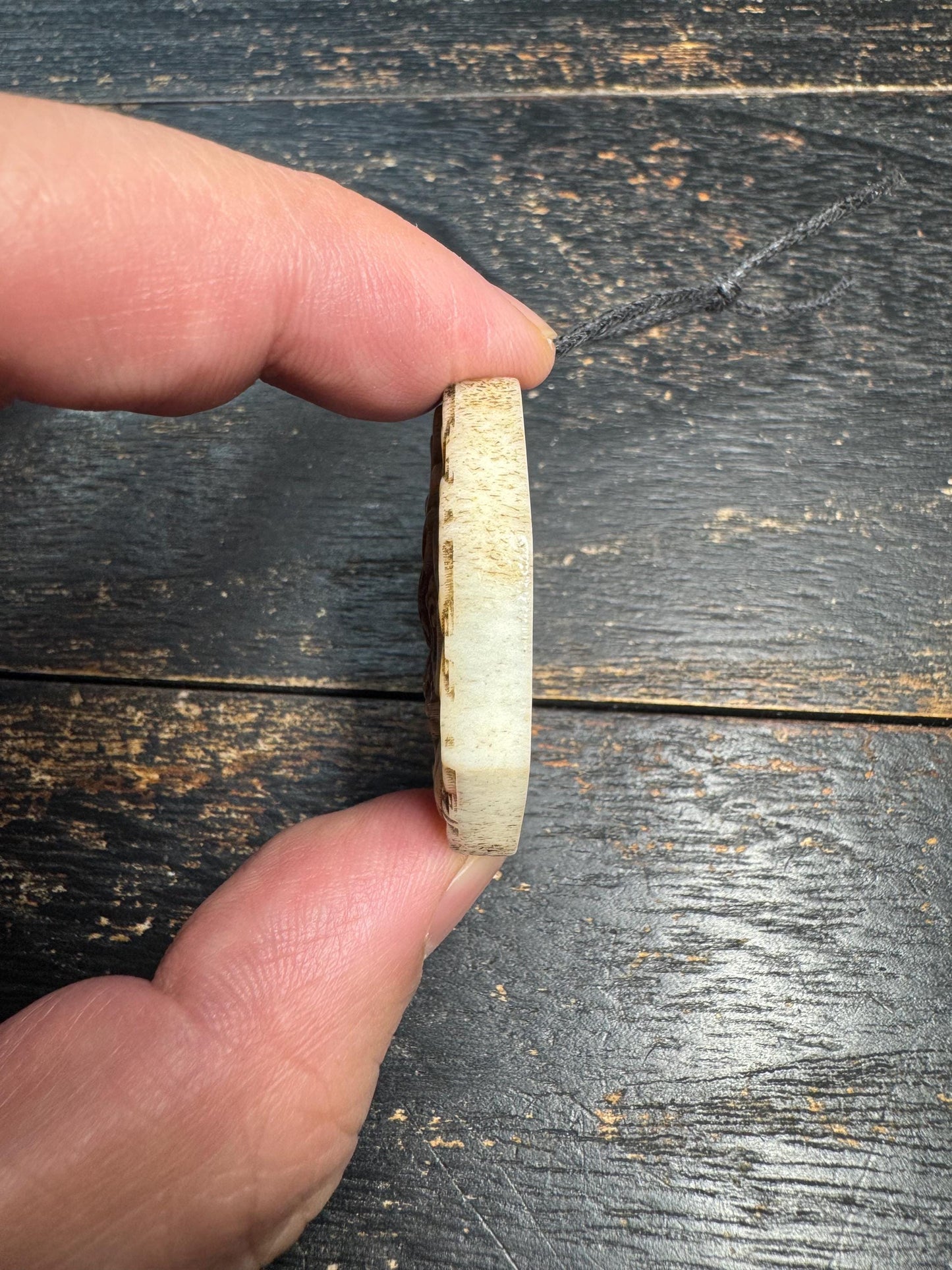 Hand Carved Dragon Face Deer Antler Pendant, Oriental Dragon Amulet, Protective Talisman Necklace, Vintage Style Relief Carving