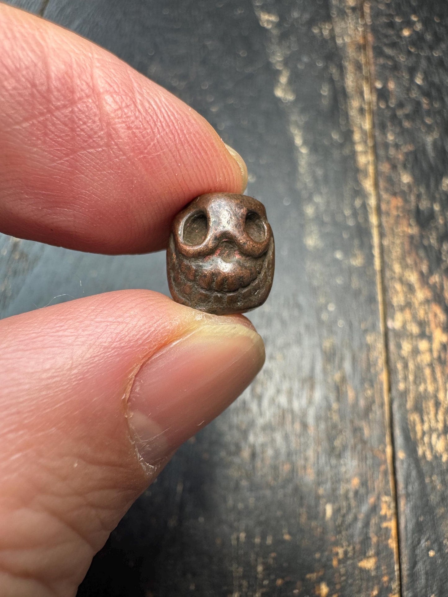 Vintage Tibetan Brass Skull Bead | Buddhist Mala Spacer Bead | Himalayan Amulet Talisman