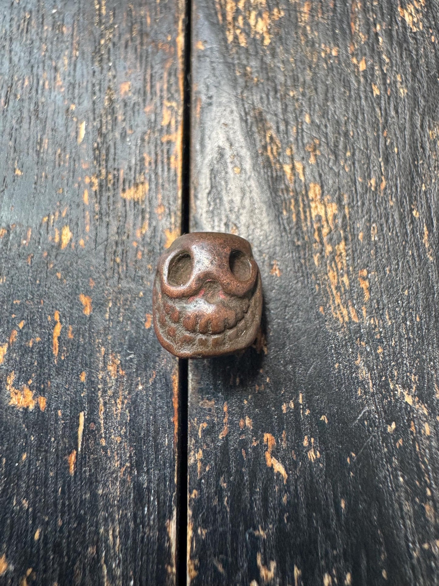 Vintage Tibetan Brass Skull Bead | Buddhist Mala Spacer Bead | Himalayan Amulet Talisman