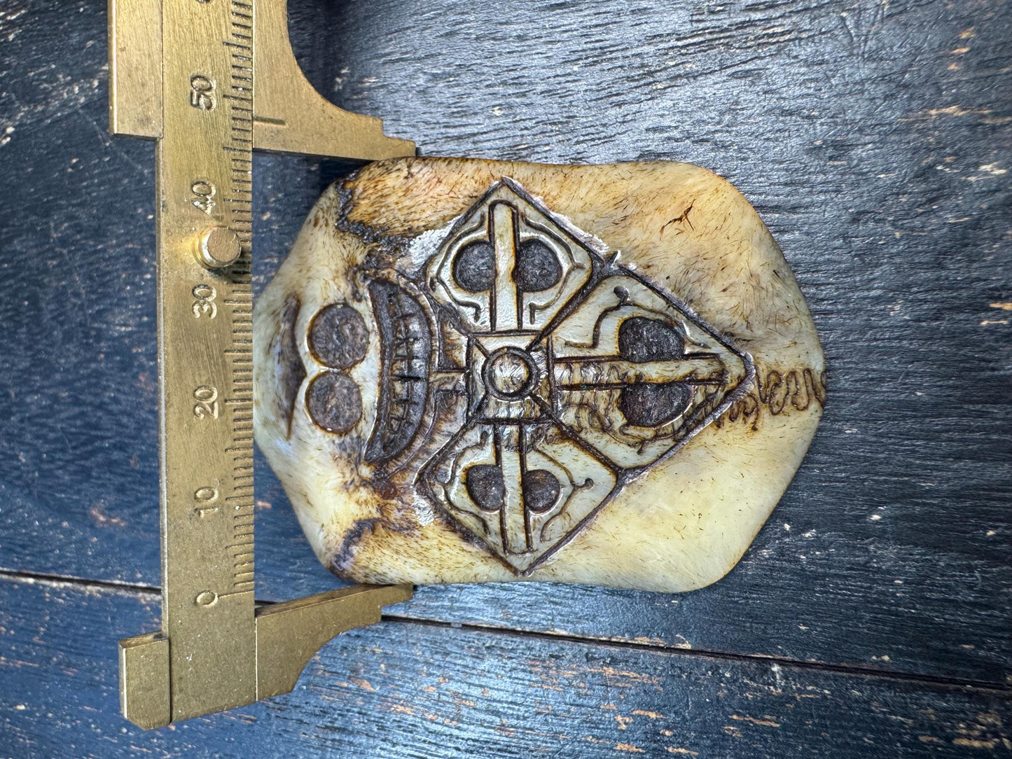 Hand Carved Deer Bone Amulet, Three Realms Symbol, Charnel Ground Skull & Vajra Motif, Tibetan Himalayan Protective Pendant