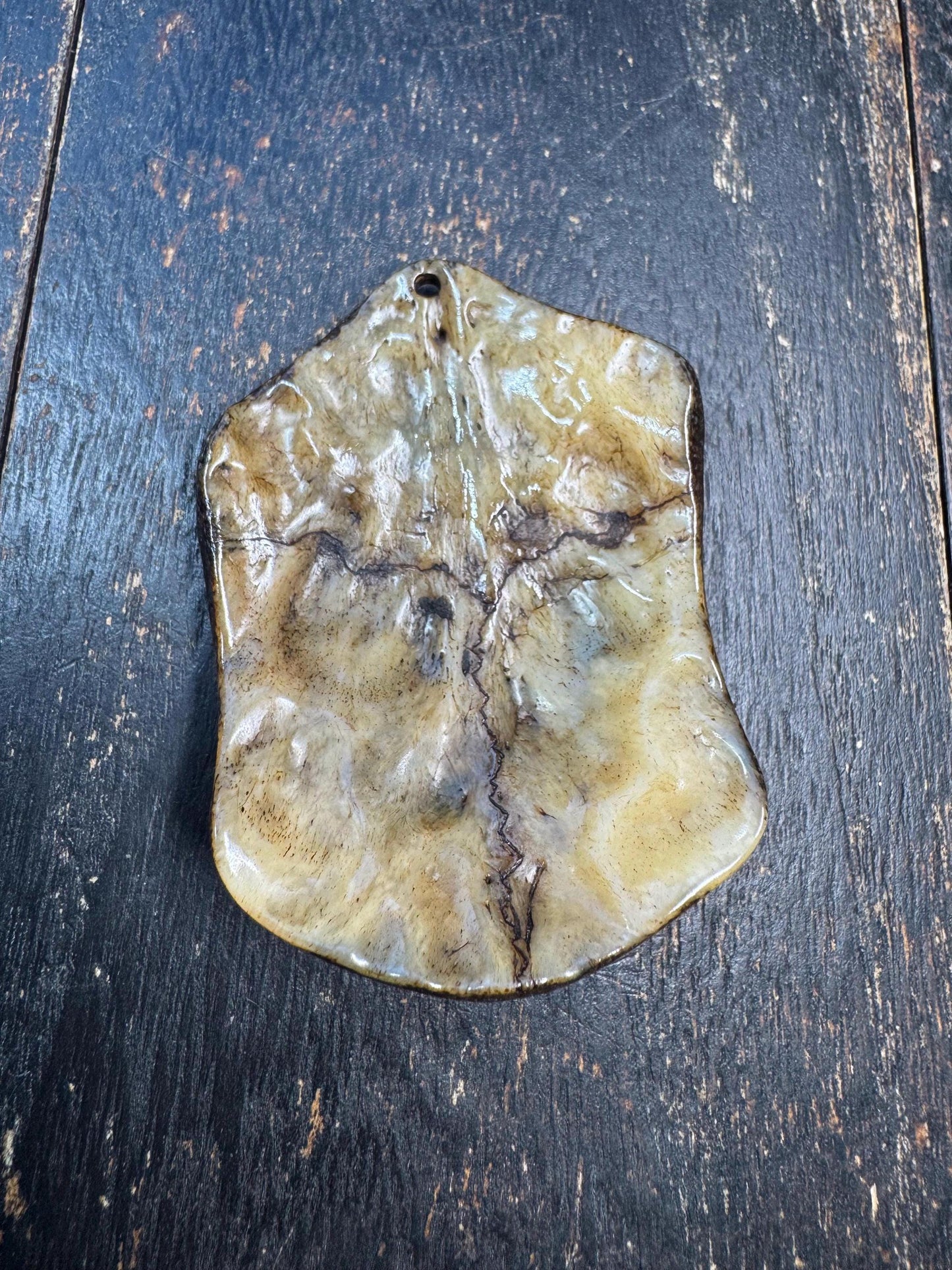 Hand Carved Deer Bone Amulet, Three Realms Symbol, Charnel Ground Skull & Vajra Motif, Tibetan Himalayan Protective Pendant