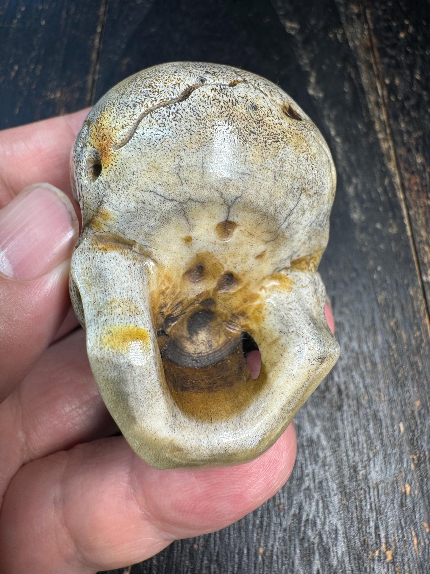 Large Hand Carved Deer Antler Skull Pendant, Tibetan Charnel Ground Style, Tantric Bone Carving, Himalayan Protection Amulet