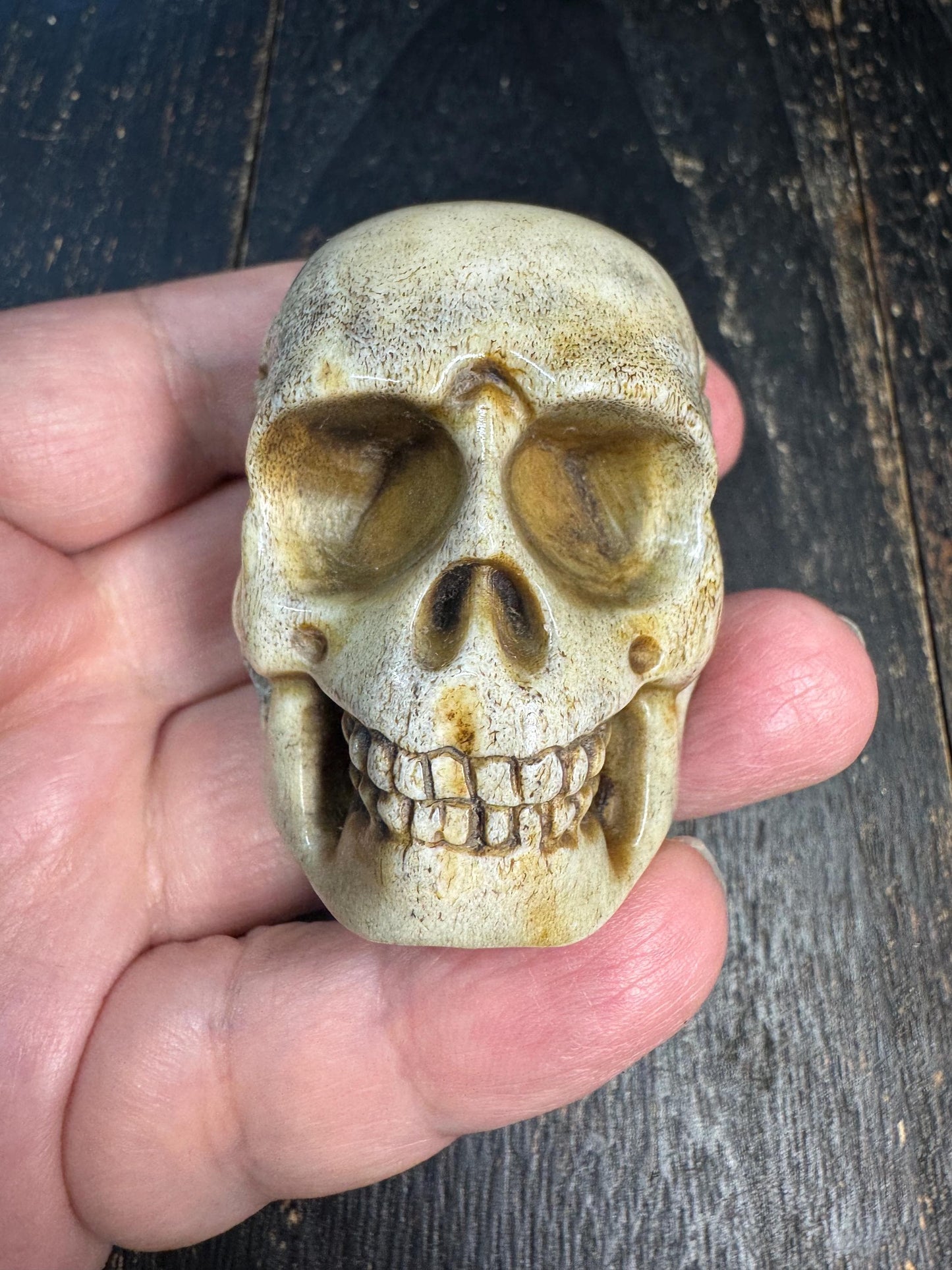 Large Hand Carved Deer Antler Skull Pendant, Tibetan Charnel Ground Style, Tantric Bone Carving, Himalayan Protection Amulet