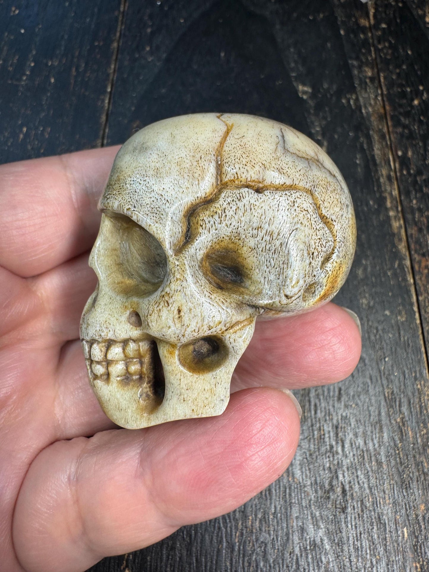 Large Hand Carved Deer Antler Skull Pendant, Tibetan Charnel Ground Style, Tantric Bone Carving, Himalayan Protection Amulet