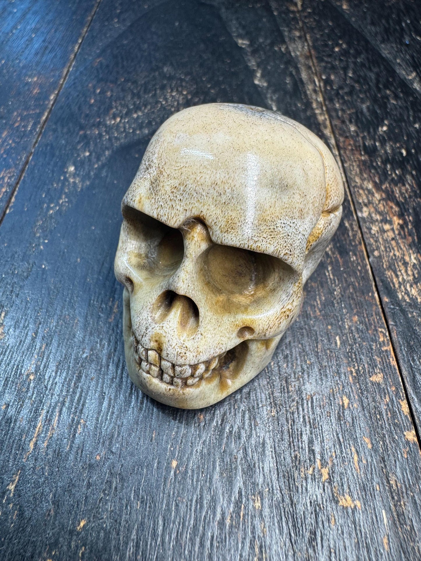 Large Hand Carved Deer Antler Skull Pendant, Tibetan Charnel Ground Style, Tantric Bone Carving, Himalayan Protection Amulet