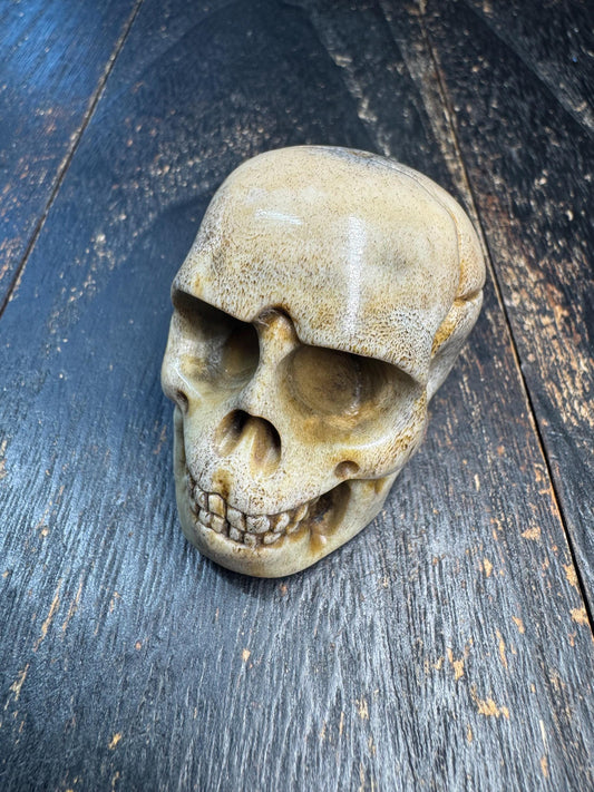 Large Hand Carved Deer Antler Skull Pendant, Tibetan Charnel Ground Style, Tantric Bone Carving, Himalayan Protection Amulet