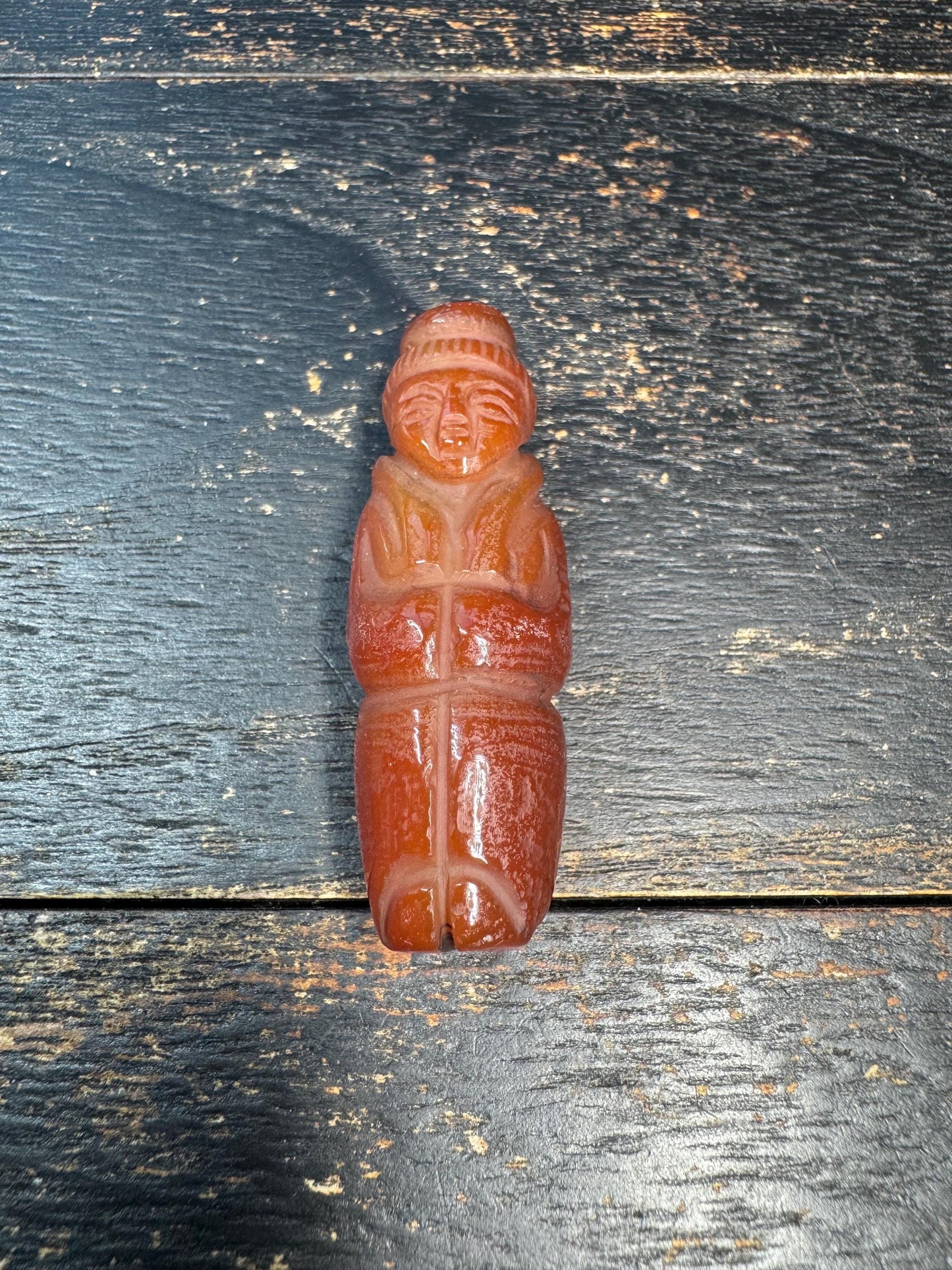 Hand Carved Carnelian Figurine Pendant, Red Agate Human Figure Bead, Tribal Style Stone Carving, Unique Collectible Charm