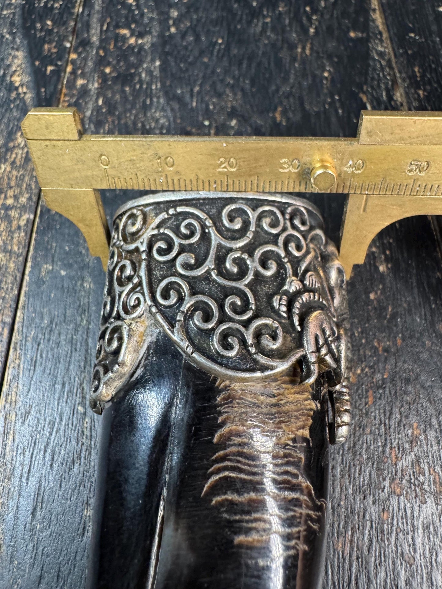 Eagle Beak Yak Horn Pendant with Brass Elephant Head, Tribal Tusk Amulet Necklace, Himalayan Style Protective Talisman, Statement Jewelry
