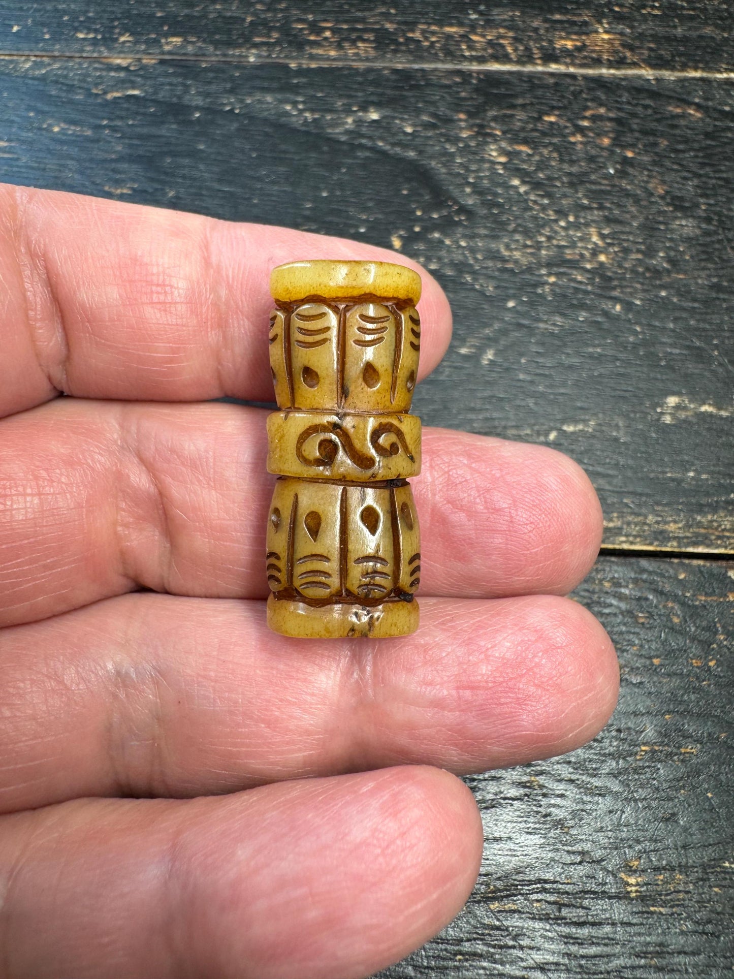 Hand Carved Yak Bone Vajra Guru Bead, Tibetan Dorje Center Bead, Tribal Carved Mala Bead, Buddhist Jewelry Supply