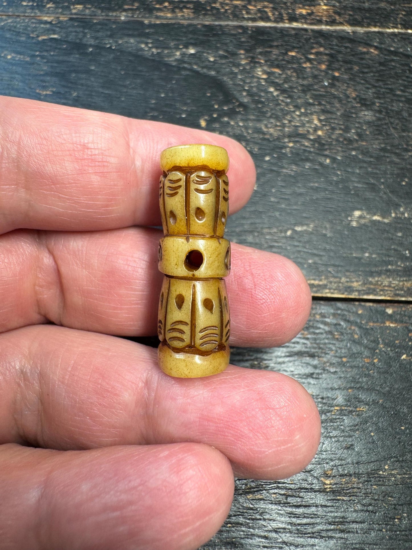 Hand Carved Yak Bone Vajra Guru Bead, Tibetan Dorje Center Bead, Tribal Carved Mala Bead, Buddhist Jewelry Supply