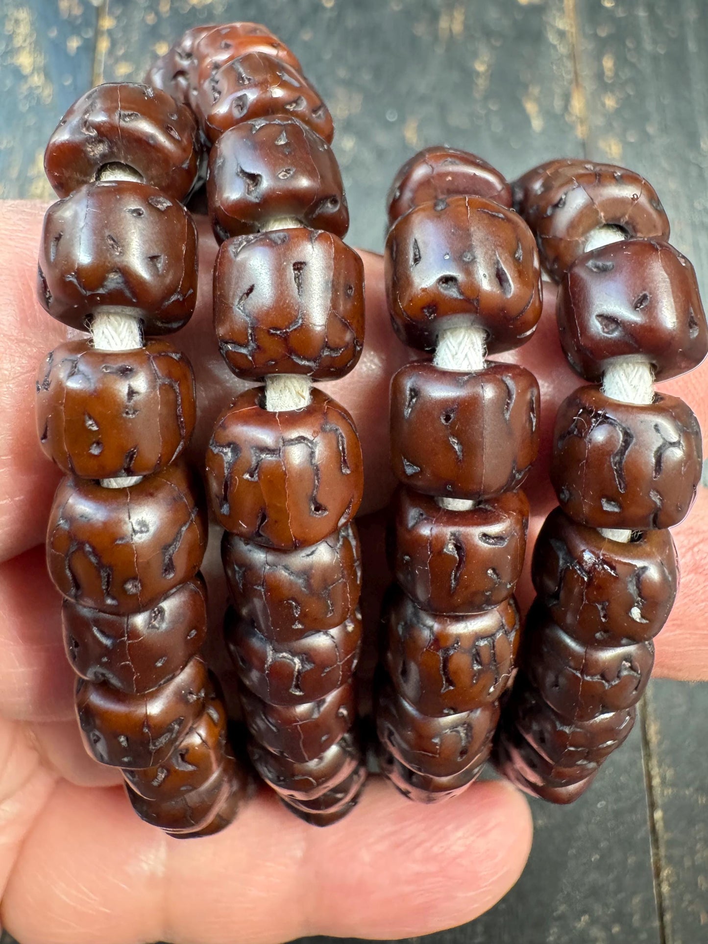 107 Rudraksha Mala Necklace, 9mm Dark Aged Rudraksha Beads, 32 Inches Meditation Prayer Beads, Vintage Patina Buddhist Hindu Mala