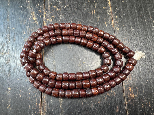 107 Rudraksha Mala Necklace, 9mm Dark Aged Rudraksha Beads, 32 Inches Meditation Prayer Beads, Vintage Patina Buddhist Hindu Mala