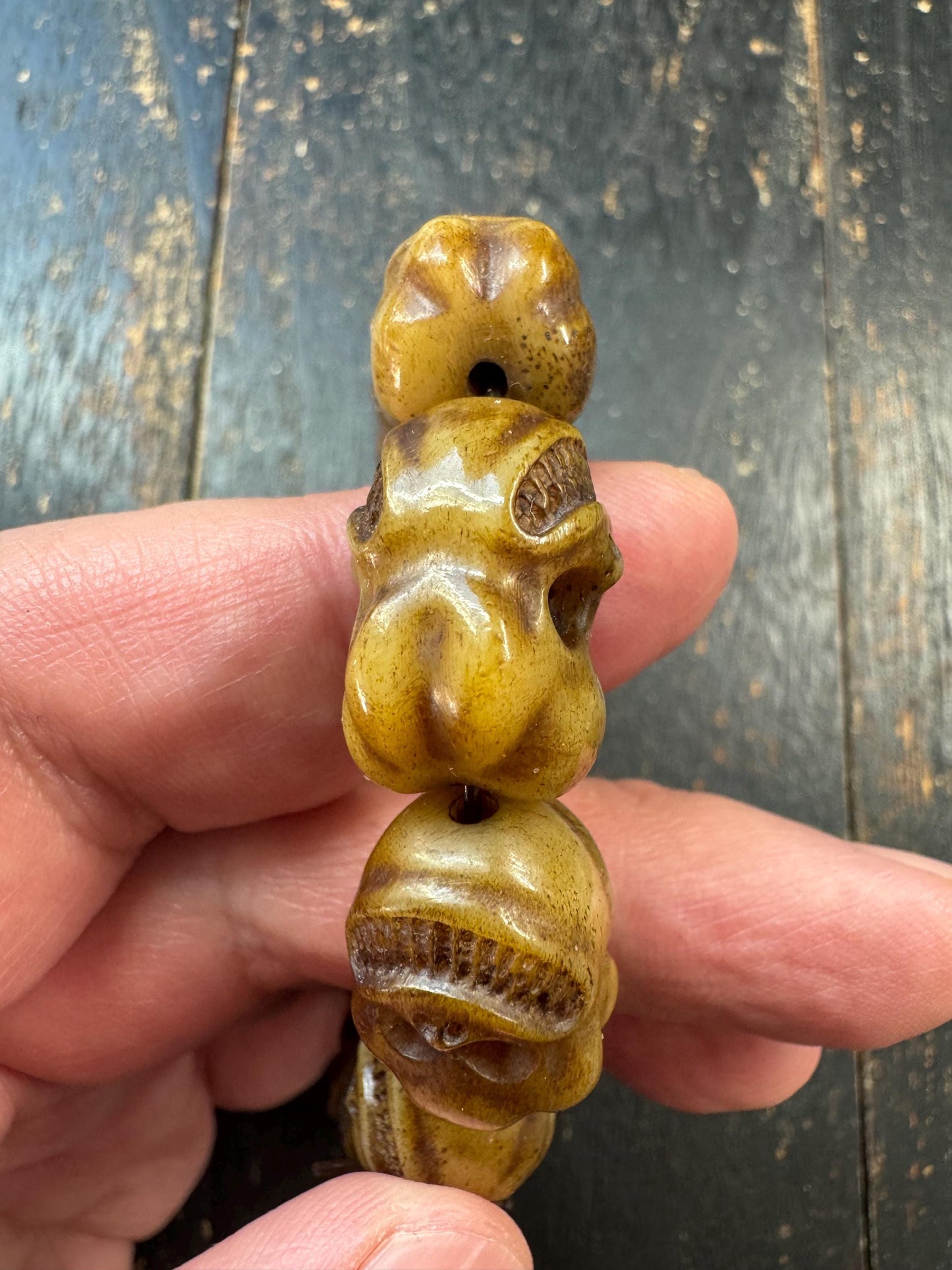 Yak Bone Skull Bracelet Mala, Tibetan Charnel Ground Style, Hand Carved Skull Beads, Elastic Cord Bracelet, Meditation Protection Jewelry