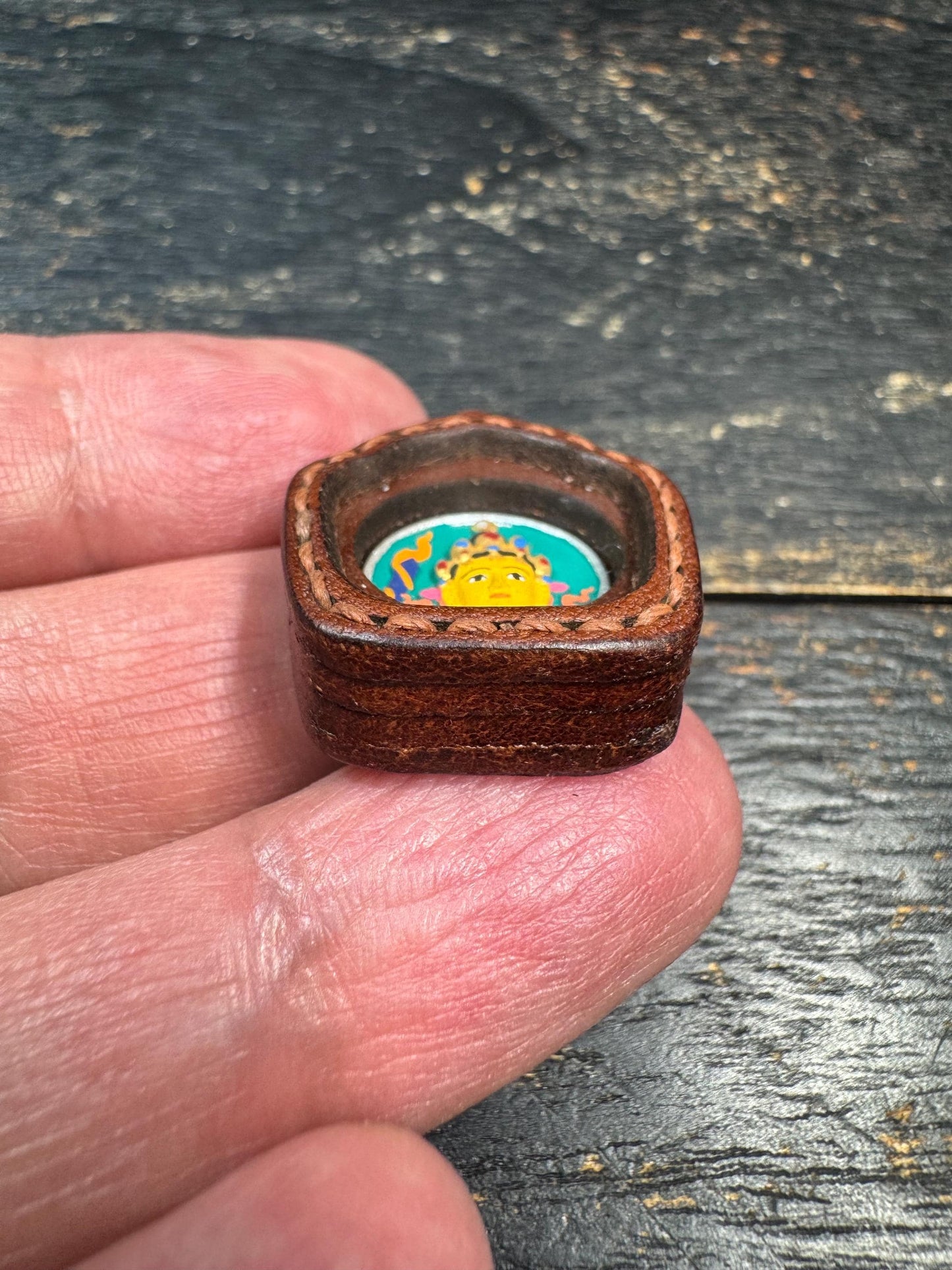 Manjushri Thangka Pendant, Tibetan Buddhist Wisdom Amulet, Mini Hand Painted Deity Necklace, Leather Framed Charm
